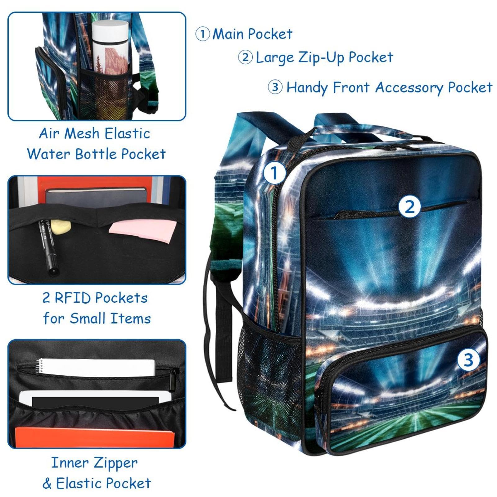 Best Travel & Work Backpack for Men & Women - Durable Laptop Backpack with USB Charging Port - Perfect for Commuting, School, Hiking & American Football Games
