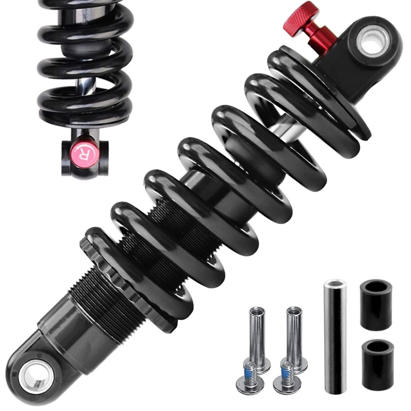 Premium Mountain Bike Rear Shock Absorber - Adjustable Coil+Oil Hydraulic Suspension (165mm, 350Lbs Capacity) for E-Bike & MTB - Perfect for Off-Road Trails, Downhill & Electric Bicycle Adventures