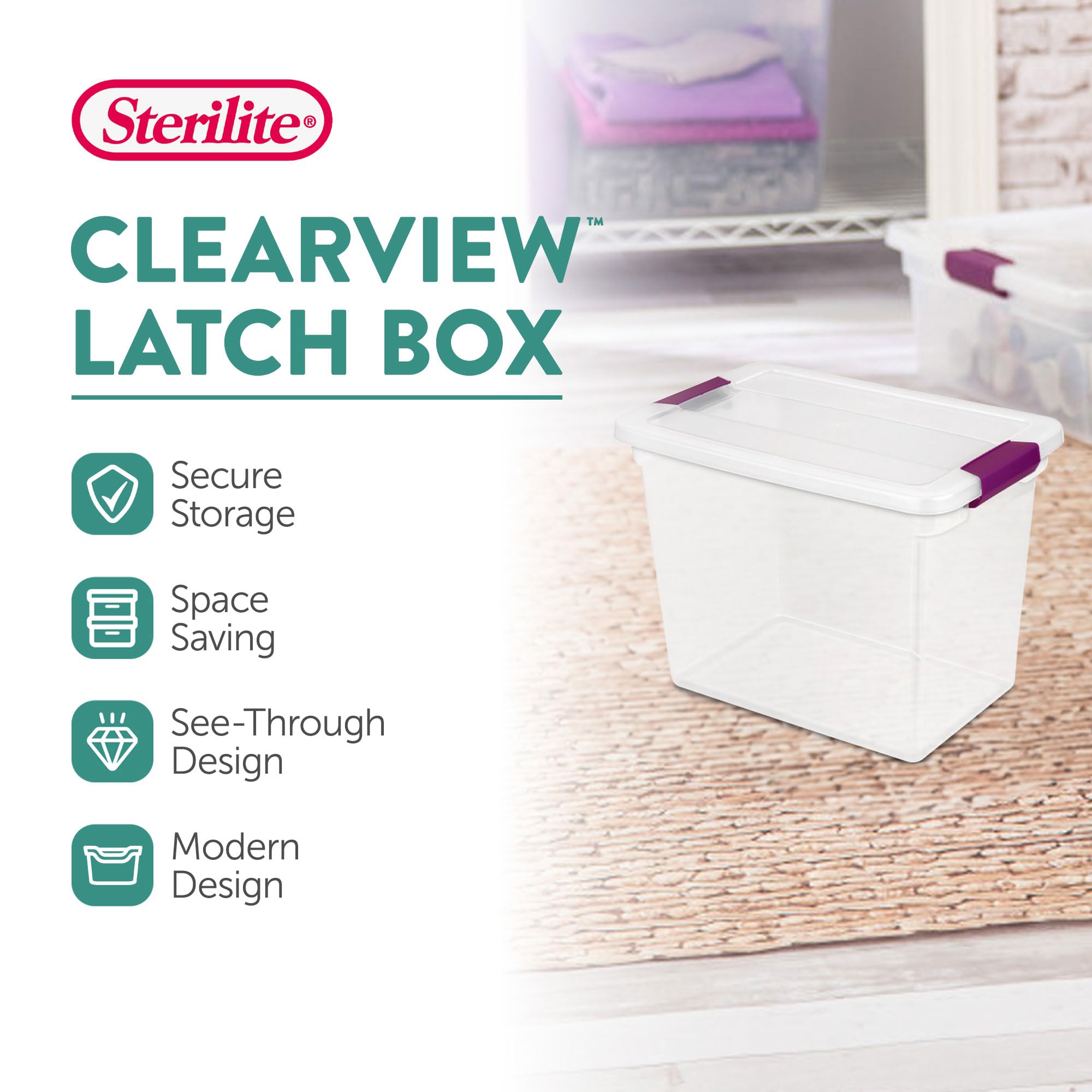 Sterilite 18-Pack ClearView Latch Box, 27 Quart Stackable Plastic Storage Bins with Secure Lids - Organize Home, Office, Closet & Toy Storage - Durable Clear Containers for Easy Identification