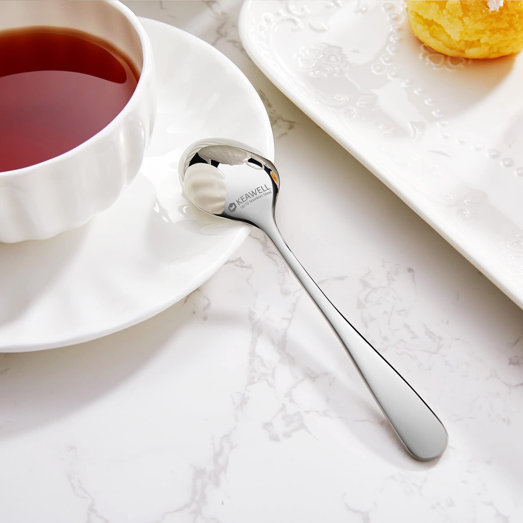 KEAWELL Premium 18/10 Stainless Steel Mini Espresso Spoons - Set of 6 (5.6 inch) Dishwasher Safe Coffee Spoons for Demitasse, Cappuccino & Desserts - Perfect for Home, Cafe & Restaurant Use