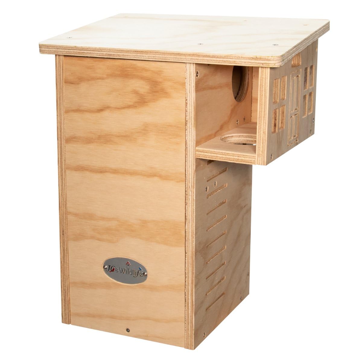 JCs Wildlife Plywood Squirrel House - Natural Wooden Outdoor Squirrel Nesting Box for Backyard, Garden & Trees - Perfect for Wildlife Observation & Squirrel Shelter