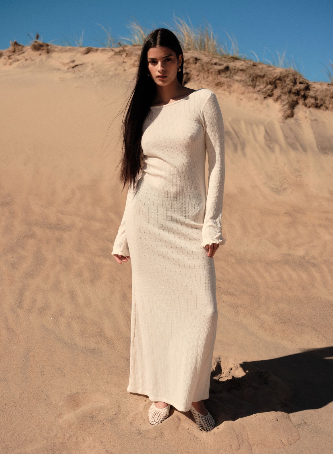 Almond White Pointelle Beach Dress for Women - Breathable Lace Knit Cover Up - Perfect for Beach, Pool, Vacation & Summer Outfits