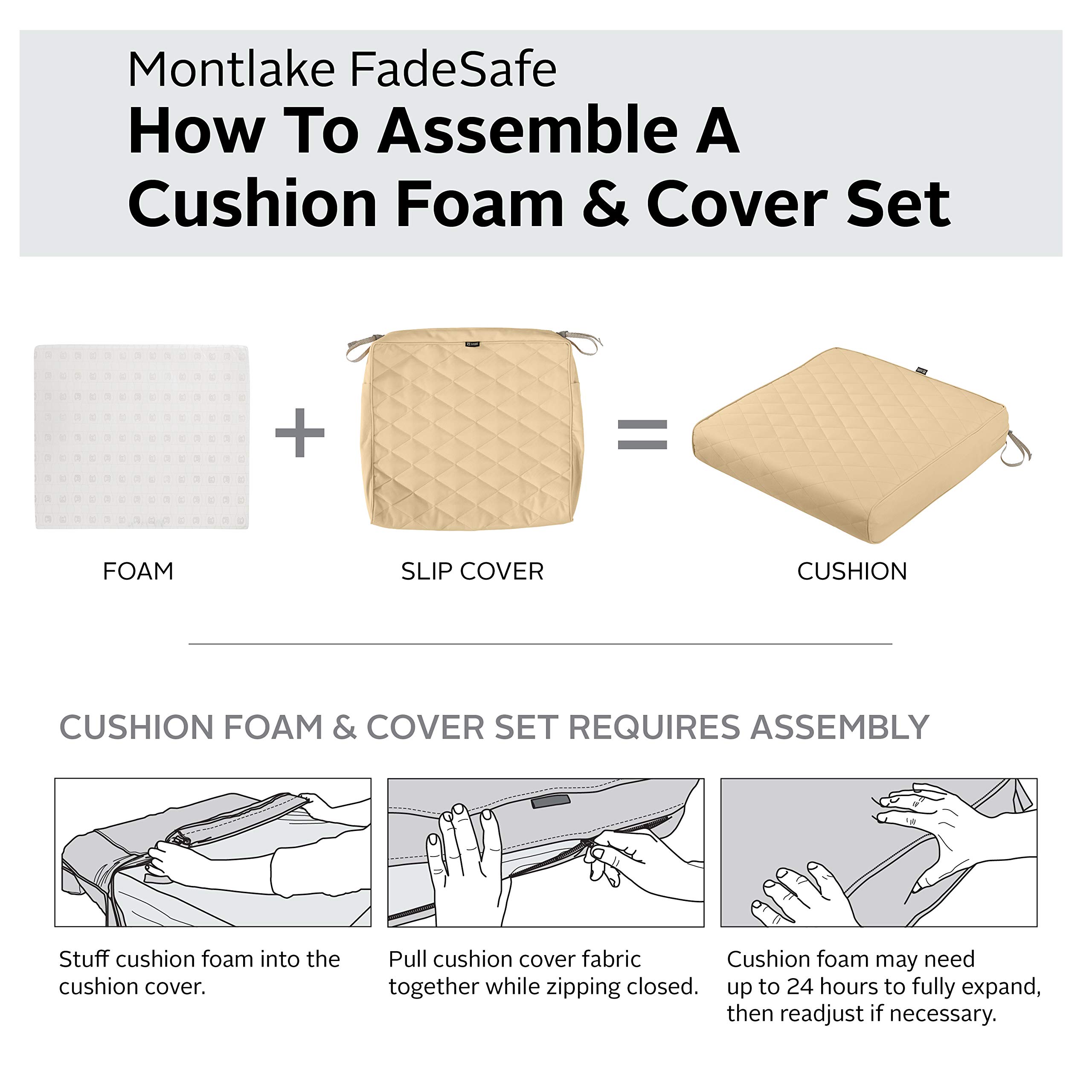 Classic Accessories Montlake Outdoor Chaise Lounge Cushion - 72 x 21 Inch FadeSafe Water-Repellent Quilted Chamomile for Patio, Poolside, and Garden Relaxation
