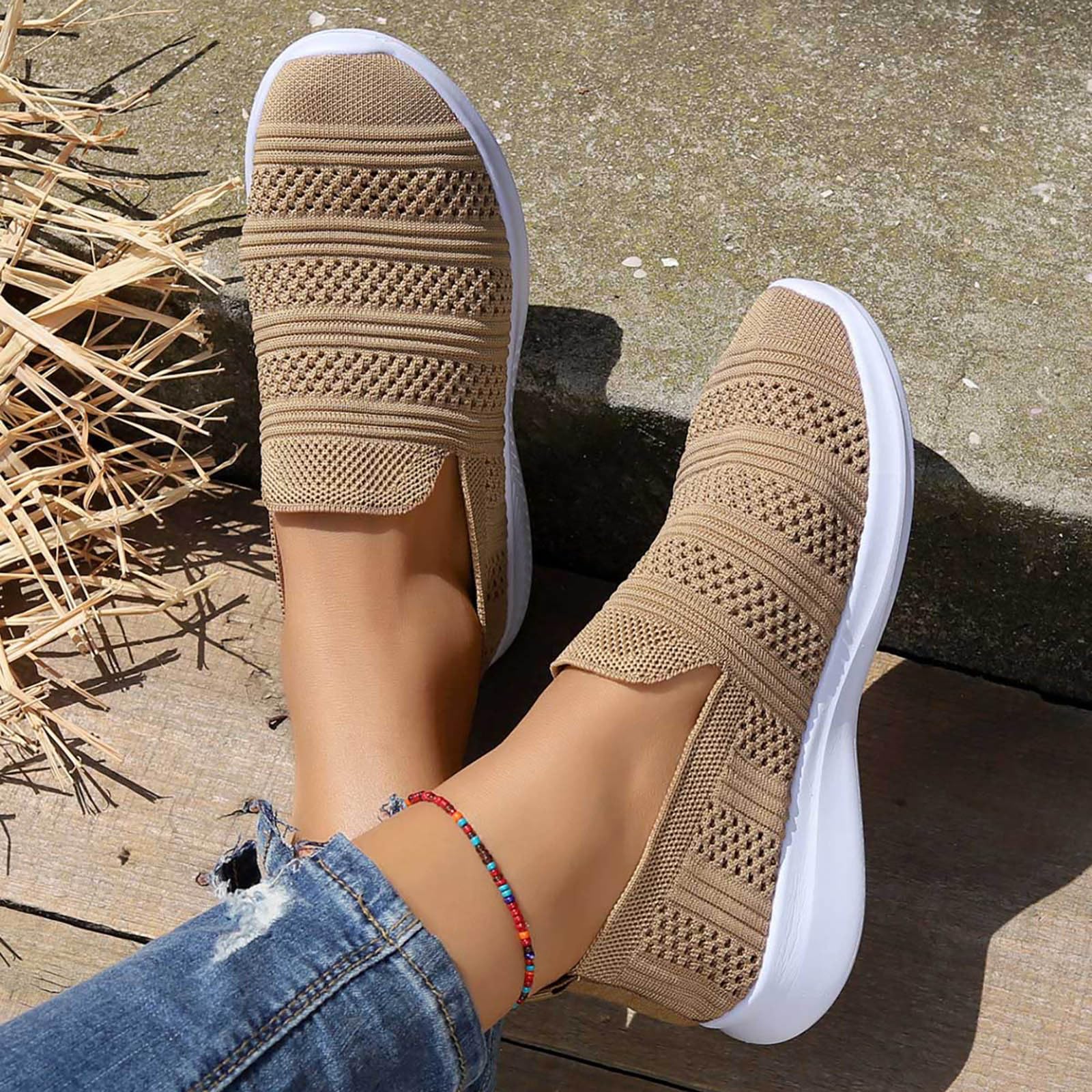 Elegant White Platform Trainers for Women - Breathable Mesh Hiking & Running Shoes for Outdoor & Gym
