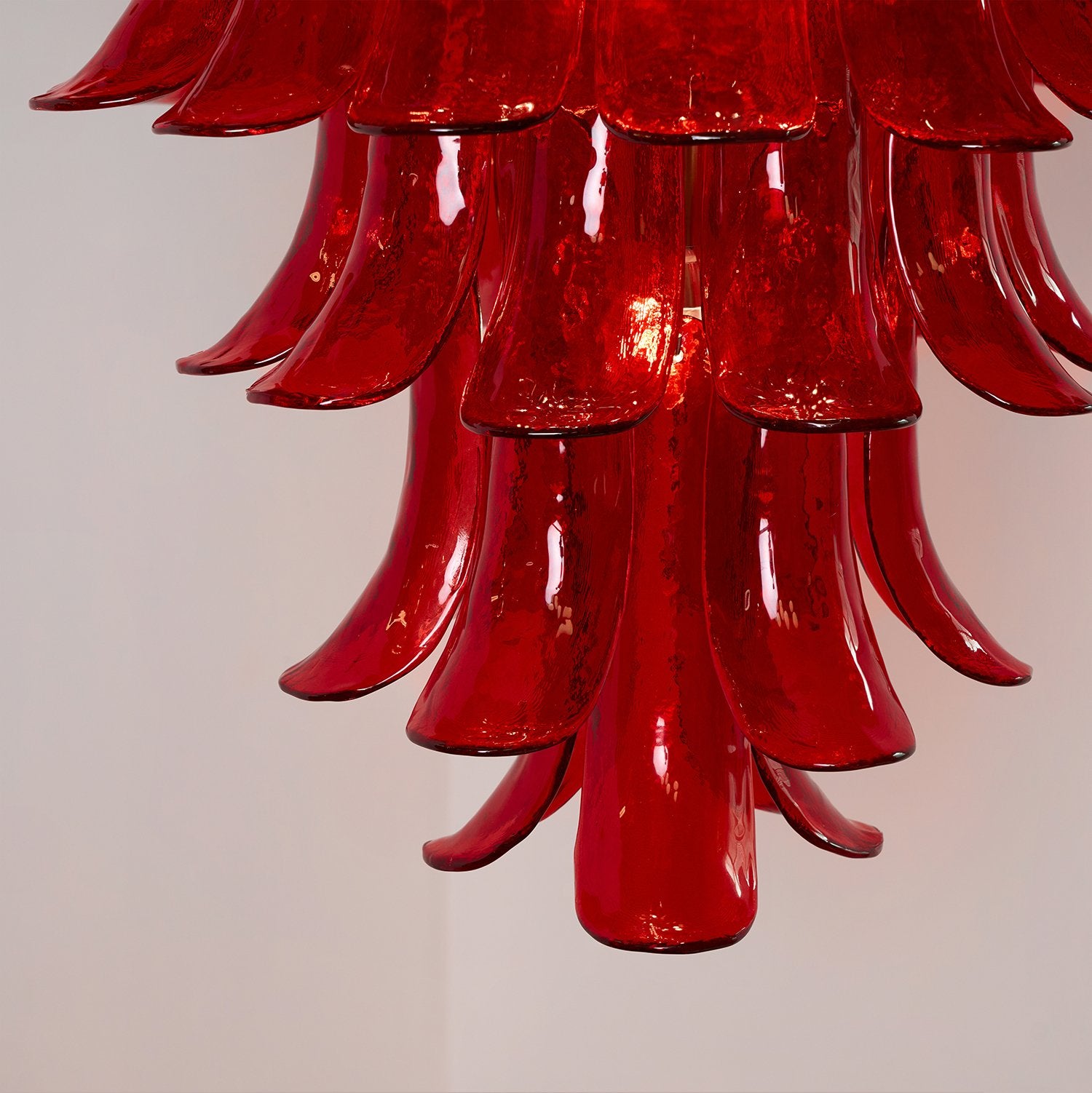 Murano Crimson Cascade Chandelier - Handmade Italian Glass Ceiling Light Fixture for Dining Room, Living Room & Bedroom Decor