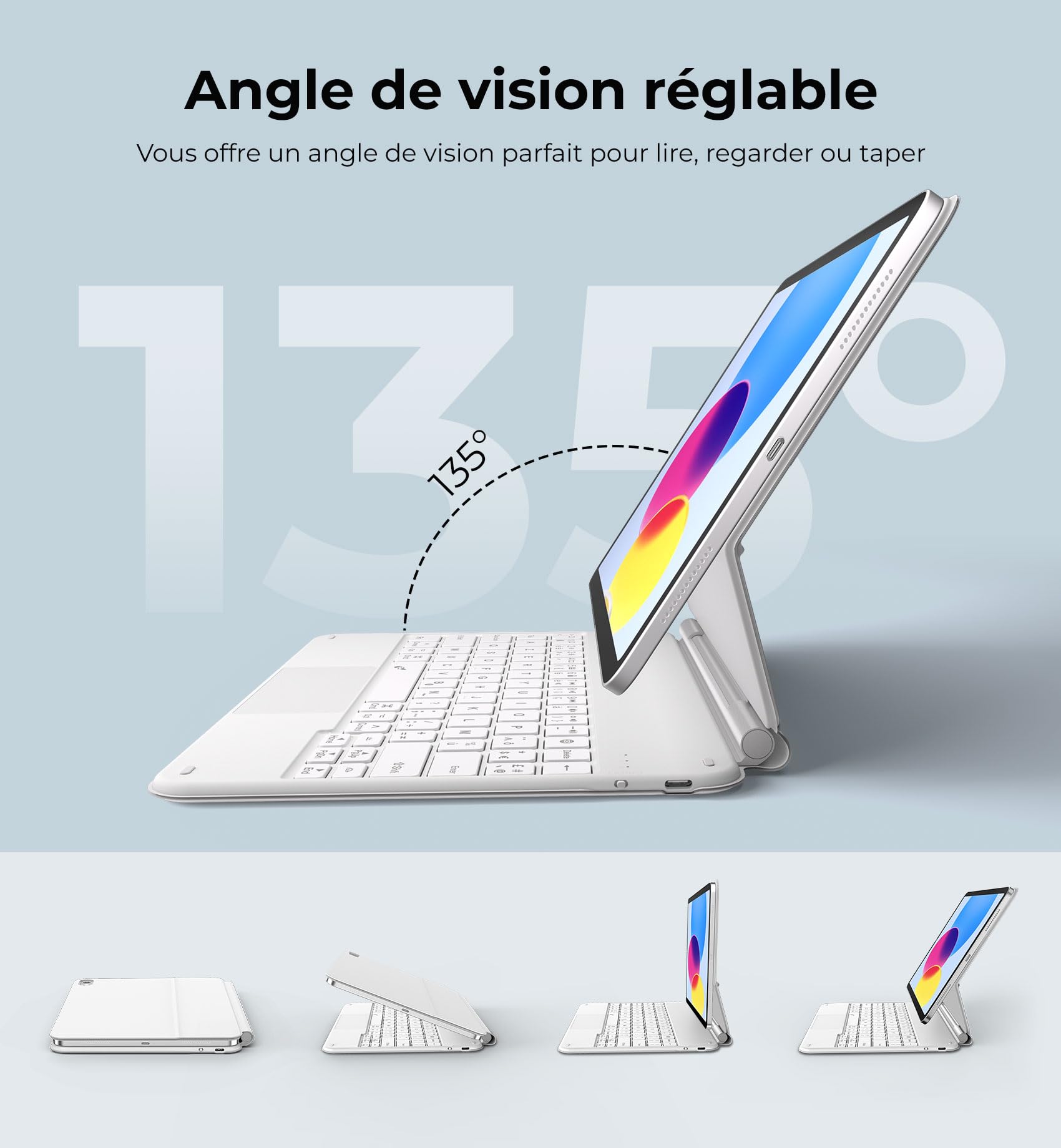 Dracool Bluetooth Keyboard Case for iPad 10th Generation 2022 10.9 Inch - Backlit Magic Keyboard with Touchpad, AZERTY Layout, White | Perfect for Work, Study, and Travel