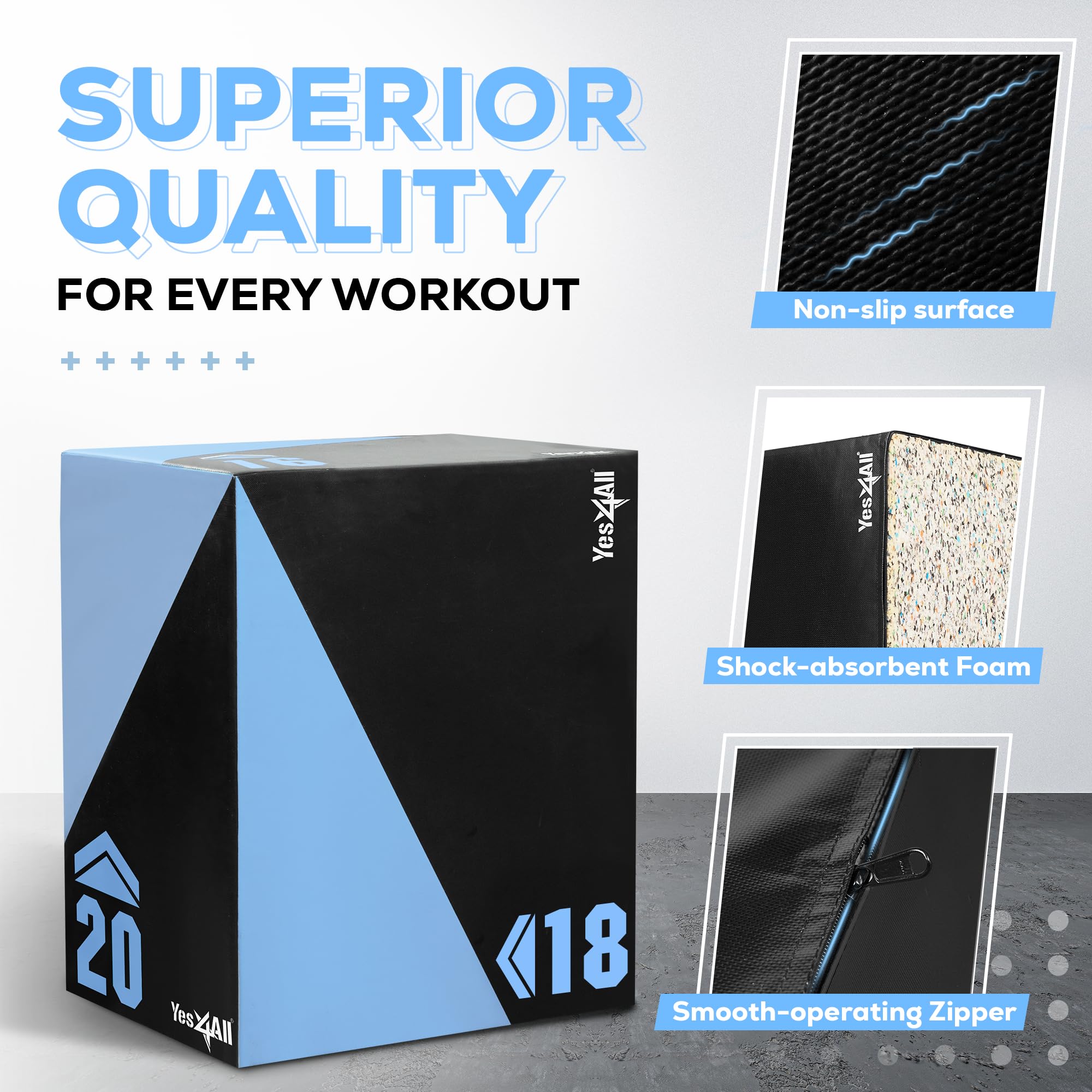 Yes4All 3-in-1 Adjustable Foam Plyometric Jump Box for CrossFit, HIIT & Strength Training - Durable Exercise Plyo Box for Home Gym & Outdoor Workouts - Perfect for Box Jumps, Step-Ups & Fitness Conditioning