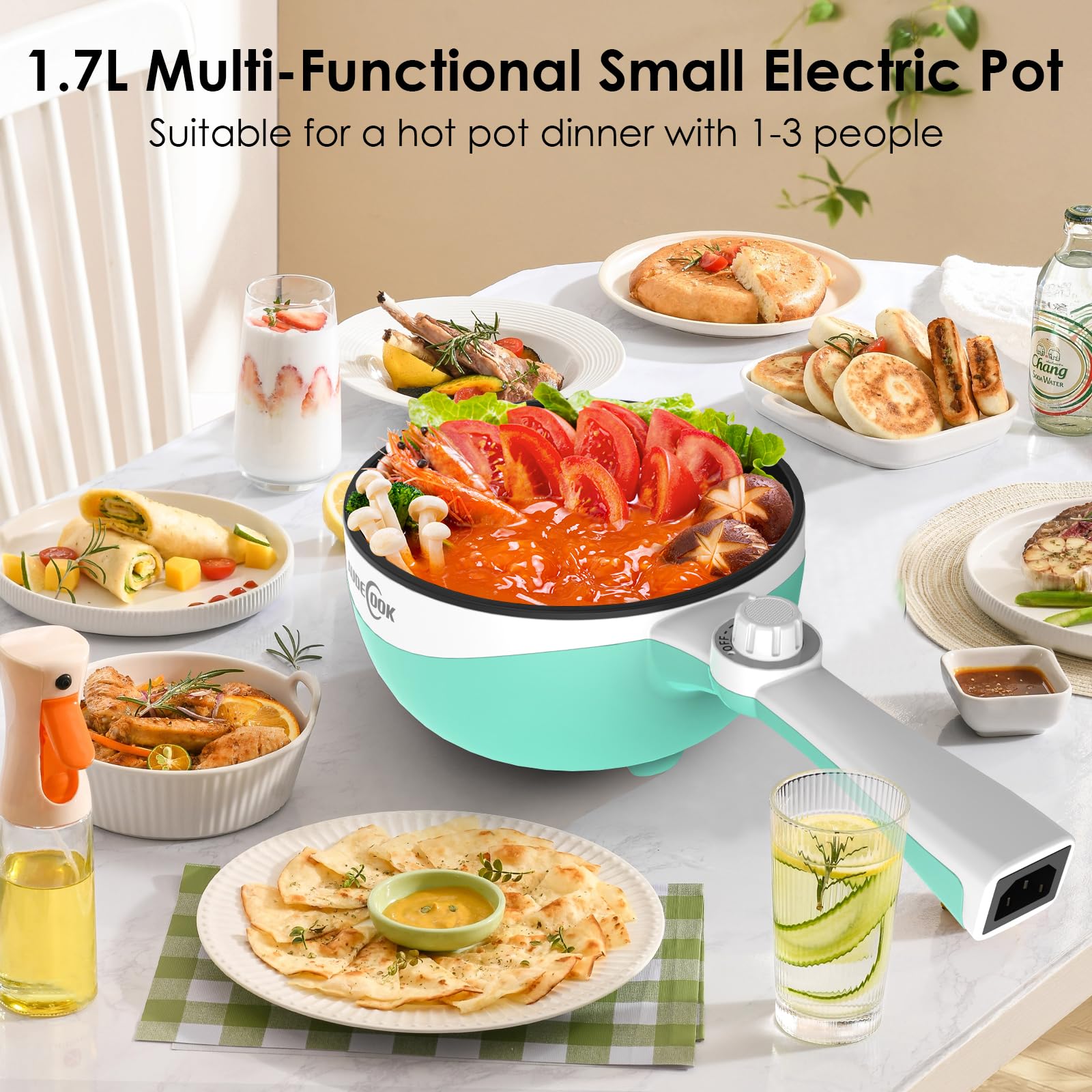 Audecook 1.7L Electric Hot Pot - Portable Nonstick Mini Skillet with Adjustable Temperature for Ramen, Soup, Steak, Eggs & Oatmeal | Perfect for Dorm, Office, Travel & Small Kitchen Cooking