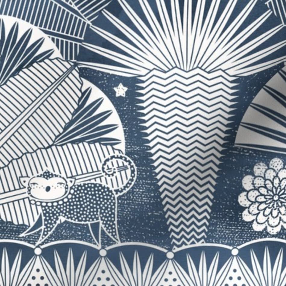 Jungle Dream Navy Blue Forest Palm Monkey Banana Printed Cotton Poplin Fabric - Fat Quarter for Sewing, Quilting, Dresses & DIY Crafts | Perfect for Home Decor, Upholstery & Fashion Projects
