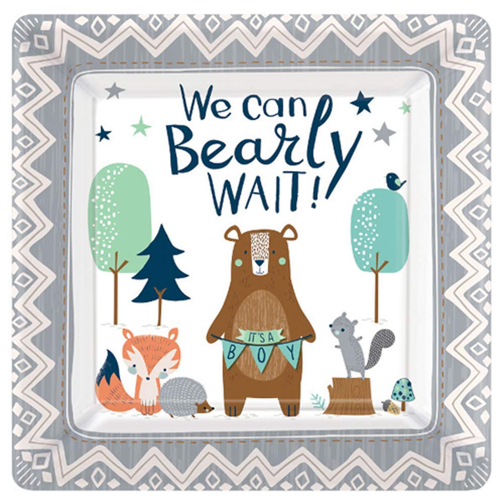Adorable Bear Baby Shower Party Supplies Set - 50-Piece Bundle with Plates, Napkins, Cutlery & Bonus Printed Ribbon - Perfect for Gender Reveal, First Birthday & Nursery Decorations