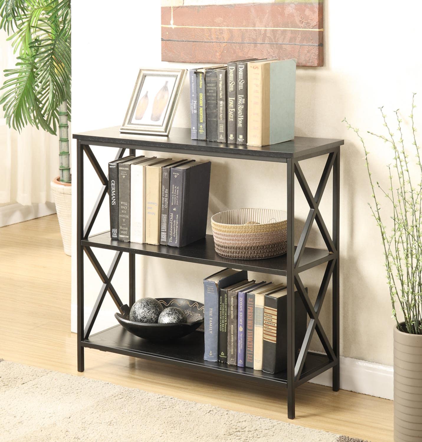 Convenience Concepts Tucson 3-Tier Bookcase Shelf - Black Wooden Storage Organizer for Living Room, Bedroom, Office & Study - Perfect for Books, Decor & Display Items