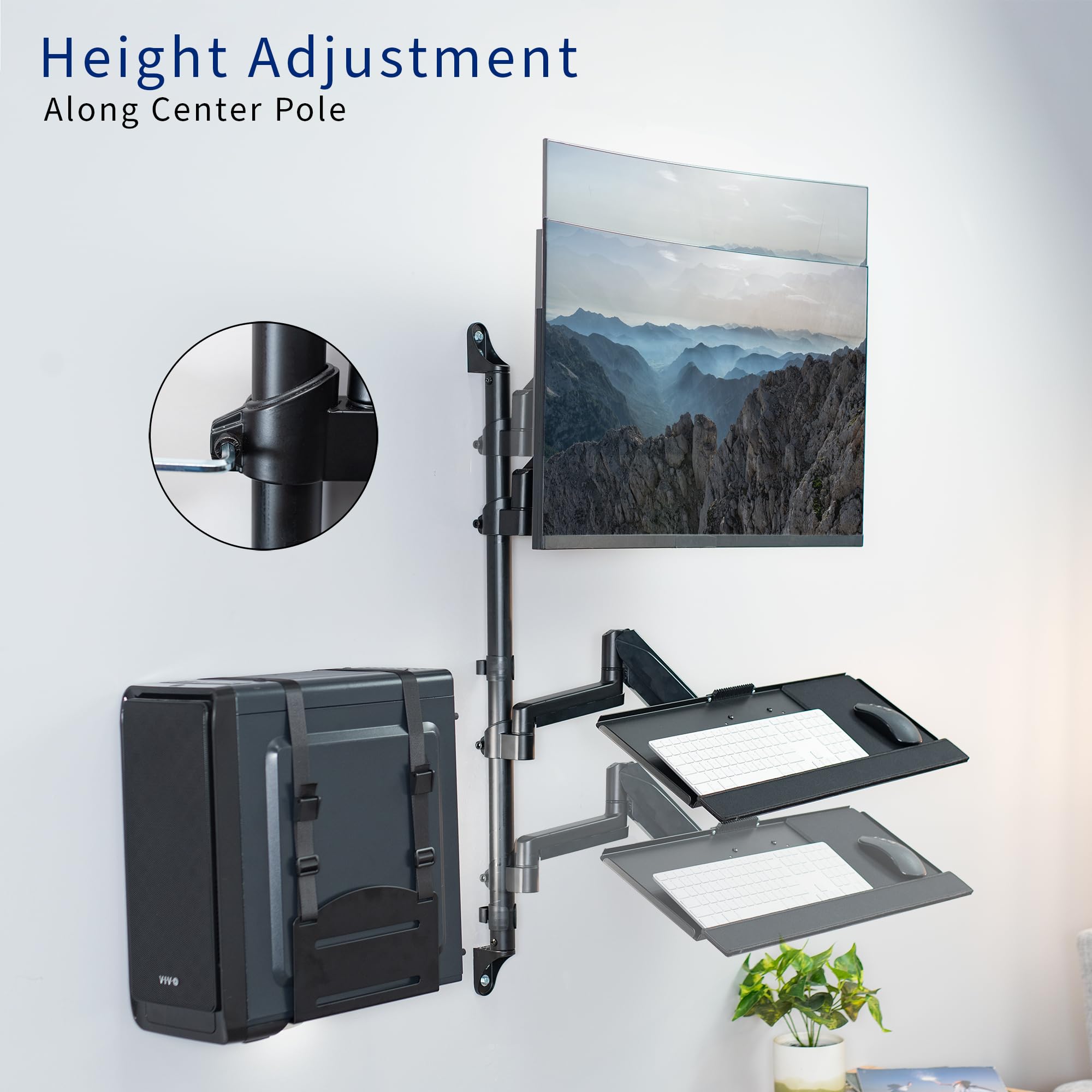 VIVO Black Sit-Stand Height Adjustable Pneumatic Spring Arm Monitor Mount for 1 Screen up to 32 inches - Ergonomic Keyboard & CPU Wall Mount - Perfect for Home Office, Gaming Setup & Workspace Organization