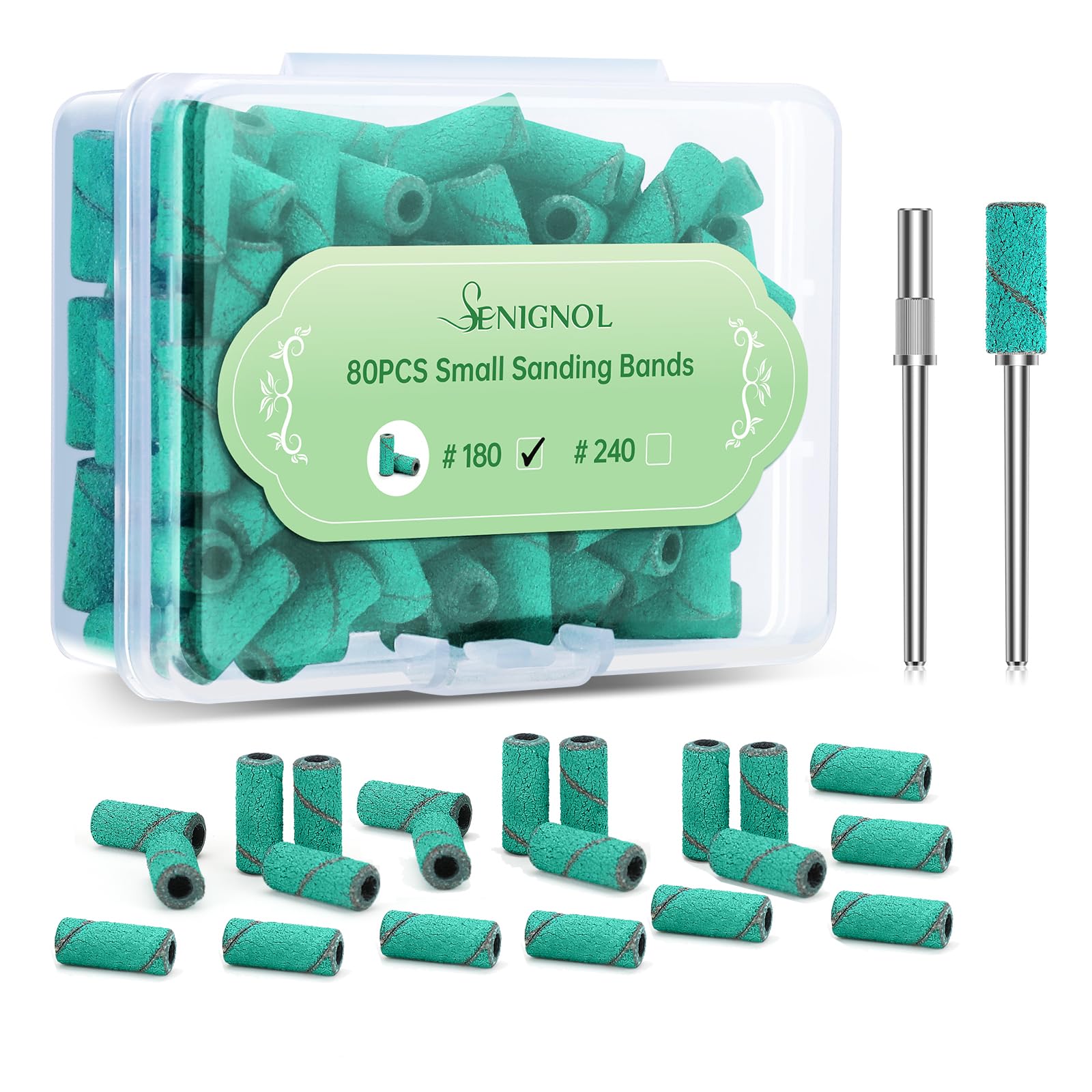 180 Grit Nail Sanding Bands for Drill - 80Pcs Professional Sanding Bands with 3.1mm Mandrel for Acrylic Gel Nails, Callus Removal & Nail Shaping - Perfect for Manicure, Pedicure & Nail Art at Home or Salon