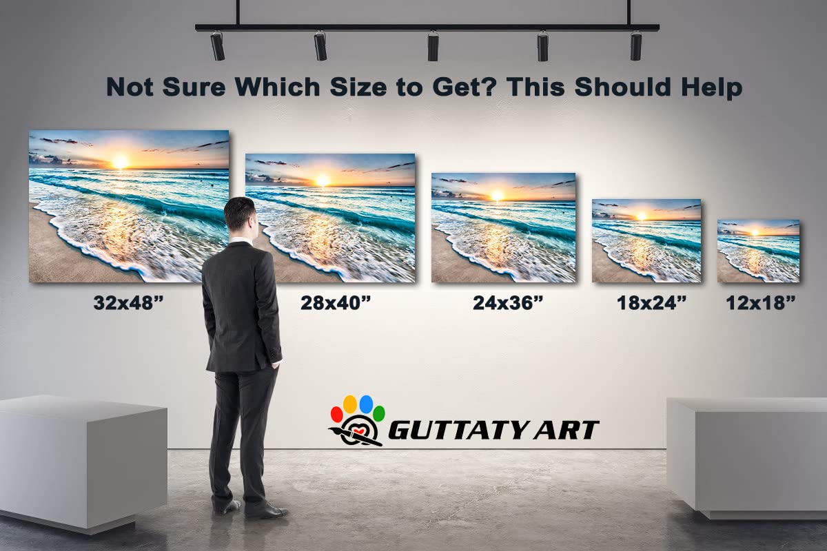 GUTTATY Large Sunrise and Beach Canvas Wall Art - Coastal Ocean Painting for Living Room Decor, Framed Seascape Canvas Print Ready to Hang (32x48 Inches) - Perfect for Beach House, Bedroom & Office Wall Decor