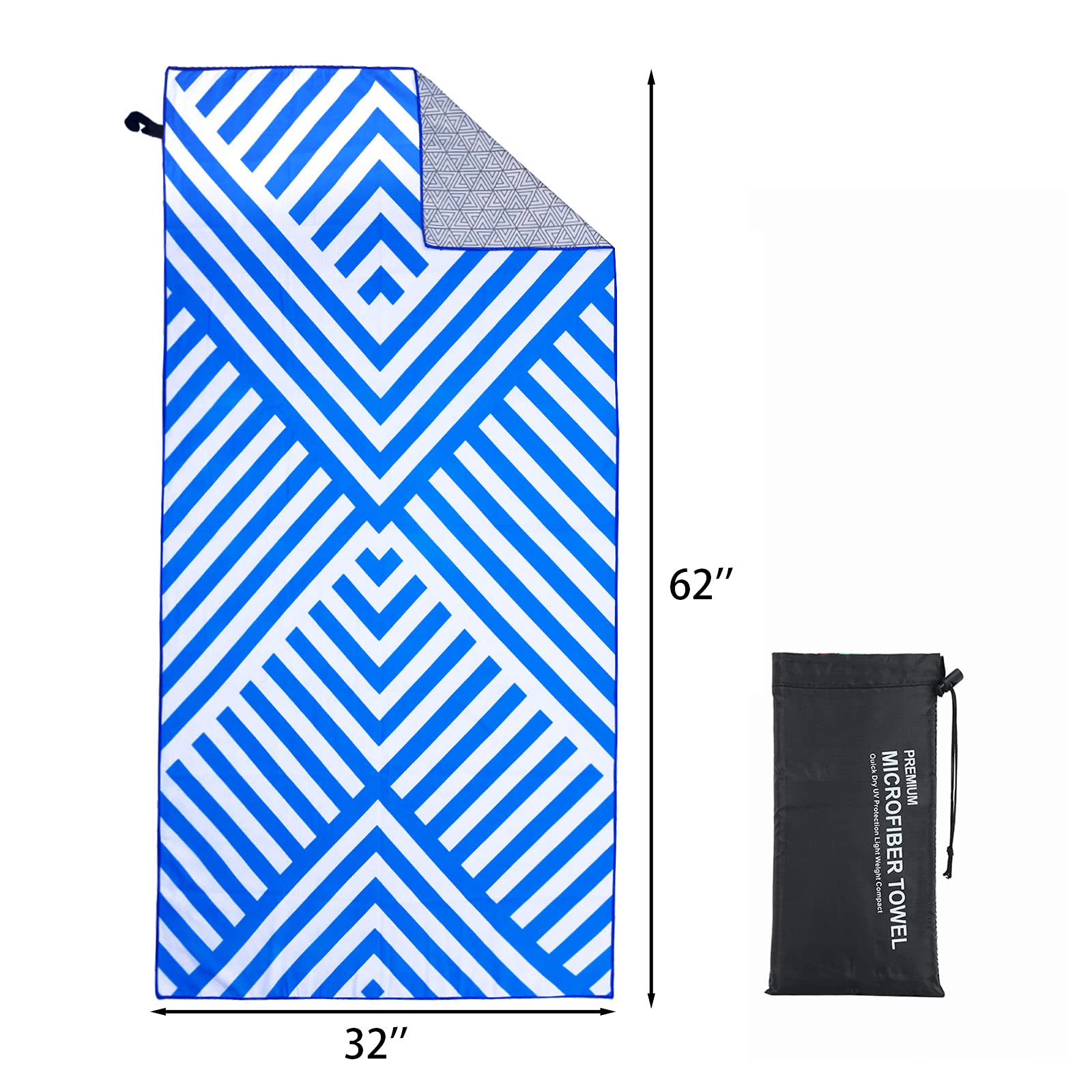**Premium Violet Mist Blue Striped Microfiber Beach Towel - 63