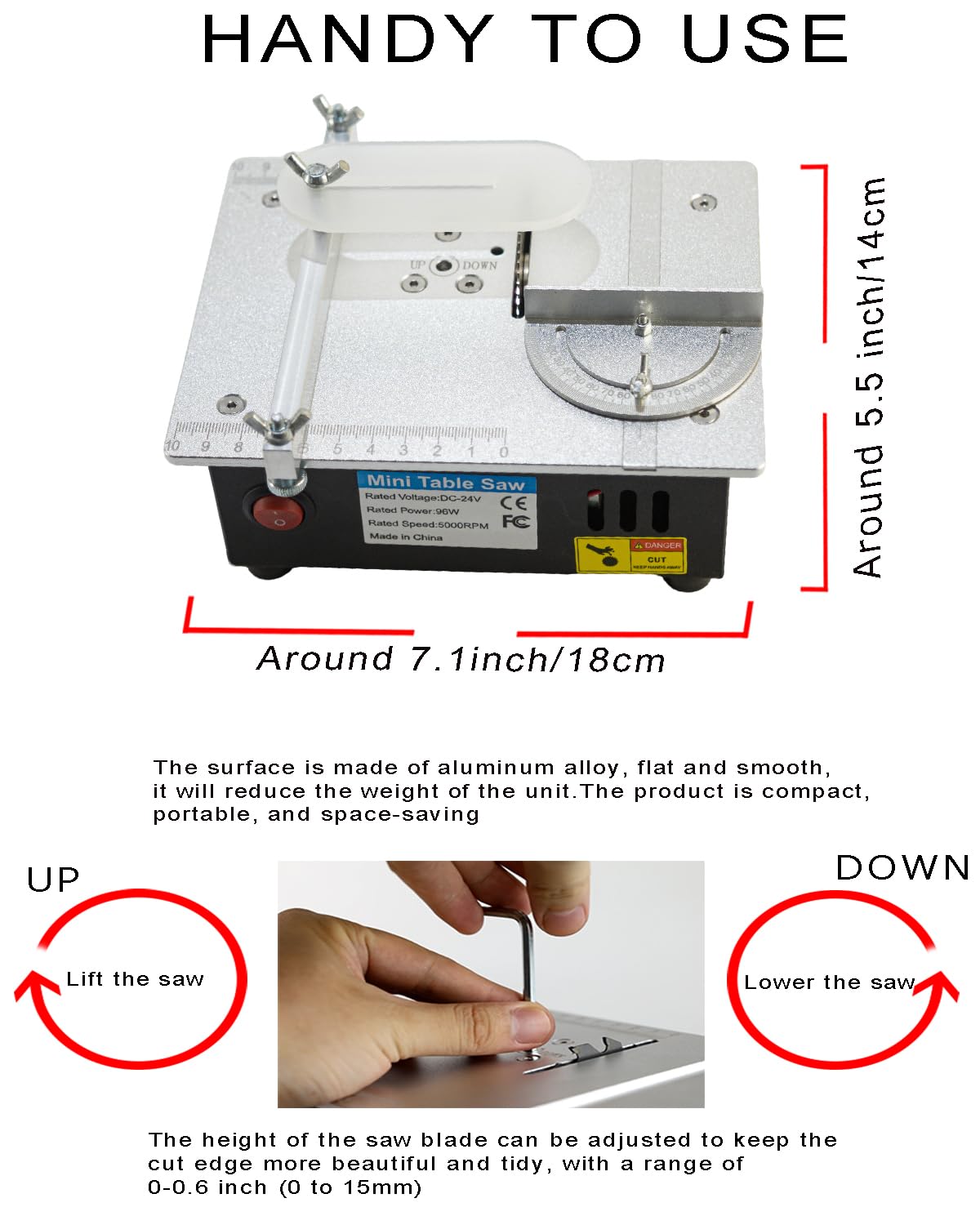 RTOVZON 96W Mini Table Saw - Adjustable Wood & Plastic Cutter for DIY Crafts & PCB Cutting