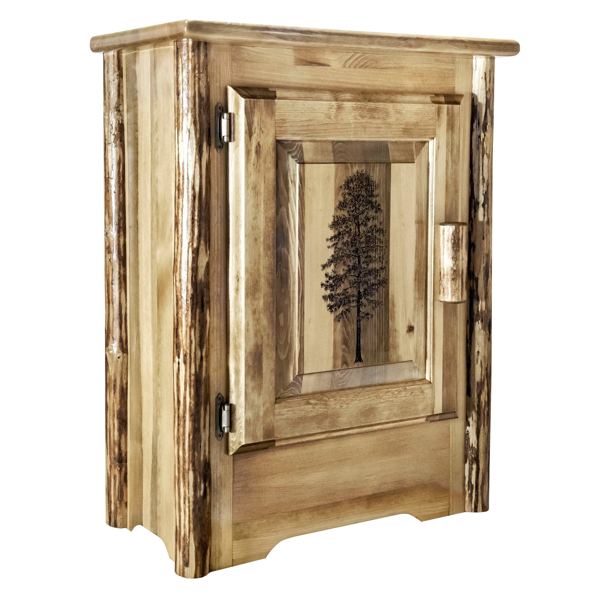 Glacier Country Accent Cabinet with Laser Engraved Design - Rustic Wood Storage Cabinet for Living Room, Bedroom, or Entryway Decor