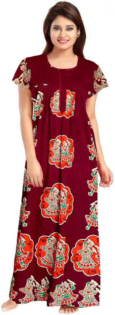 Women's 100% Soft Cotton Jaipuri Printed Indian Nightgown - Full Length Night Dress for Sleepwear (Pack of 2, Free Size) | Comfortable Loungewear for Home & Travel