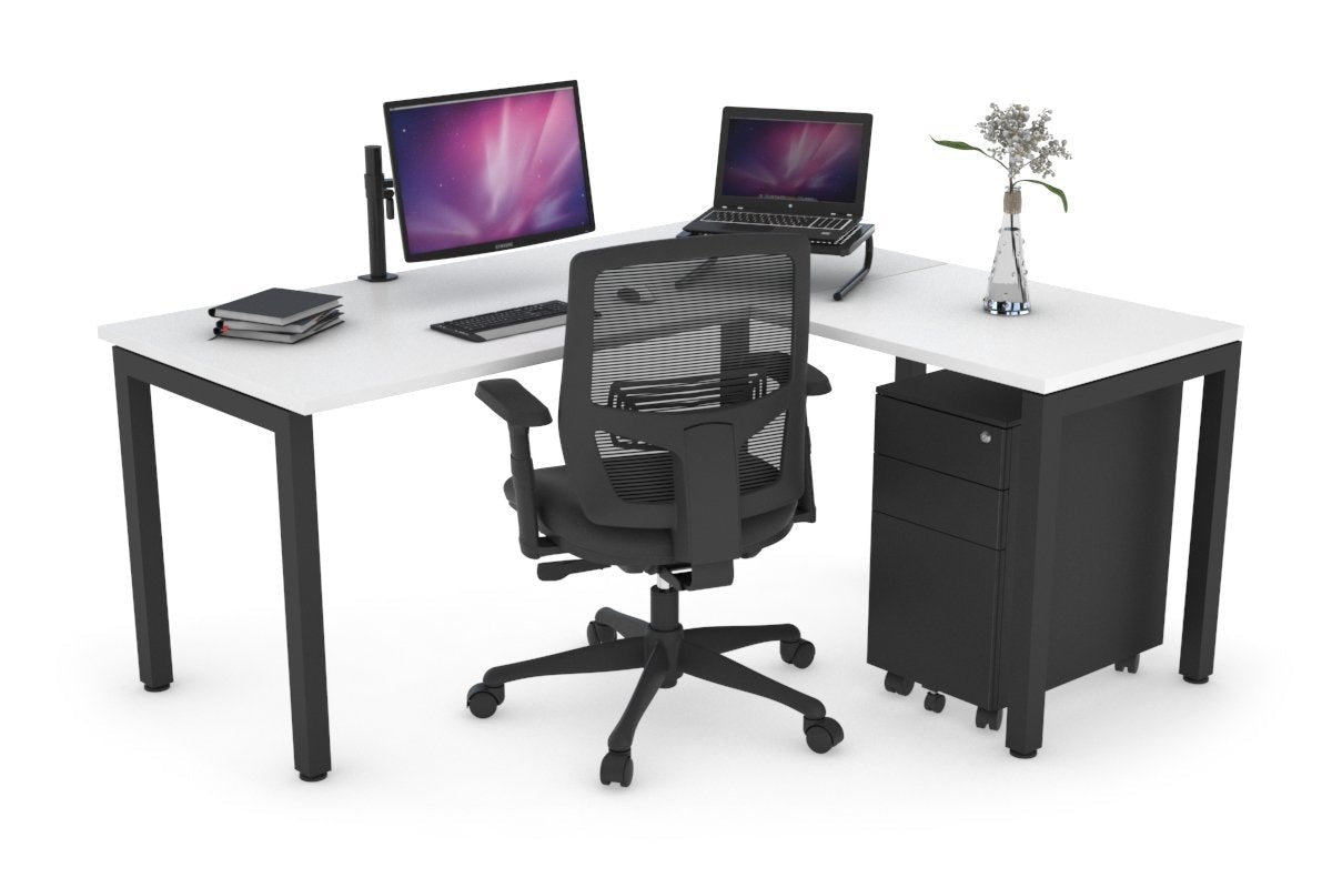 Quadro Square Legs L-Shaped Corner Office Desk - 1400mm x 1450mm Large Workstation for Home & Business - Perfect for Small Spaces & Multi-Monitor Setups