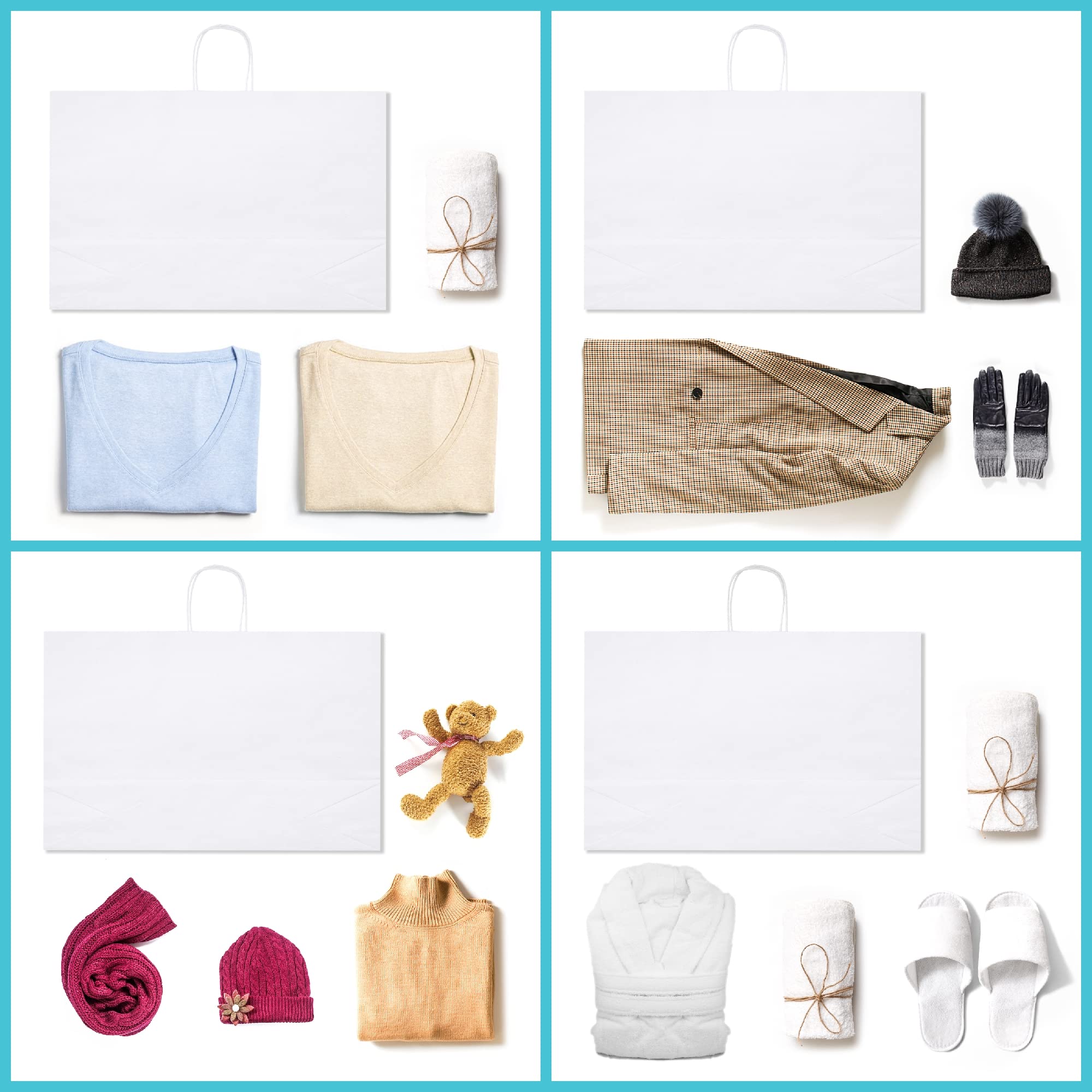 GSSUSA 50Pcs Large Kraft Paper Shopping Bags with Handles 16x6x12 Inches - White & Brown Bulk Paper Bags for Small Business, Boutique, Grocery Store | Perfect for Valentines Day Gifts, Merchandise Packaging & Retail Shopping Bags