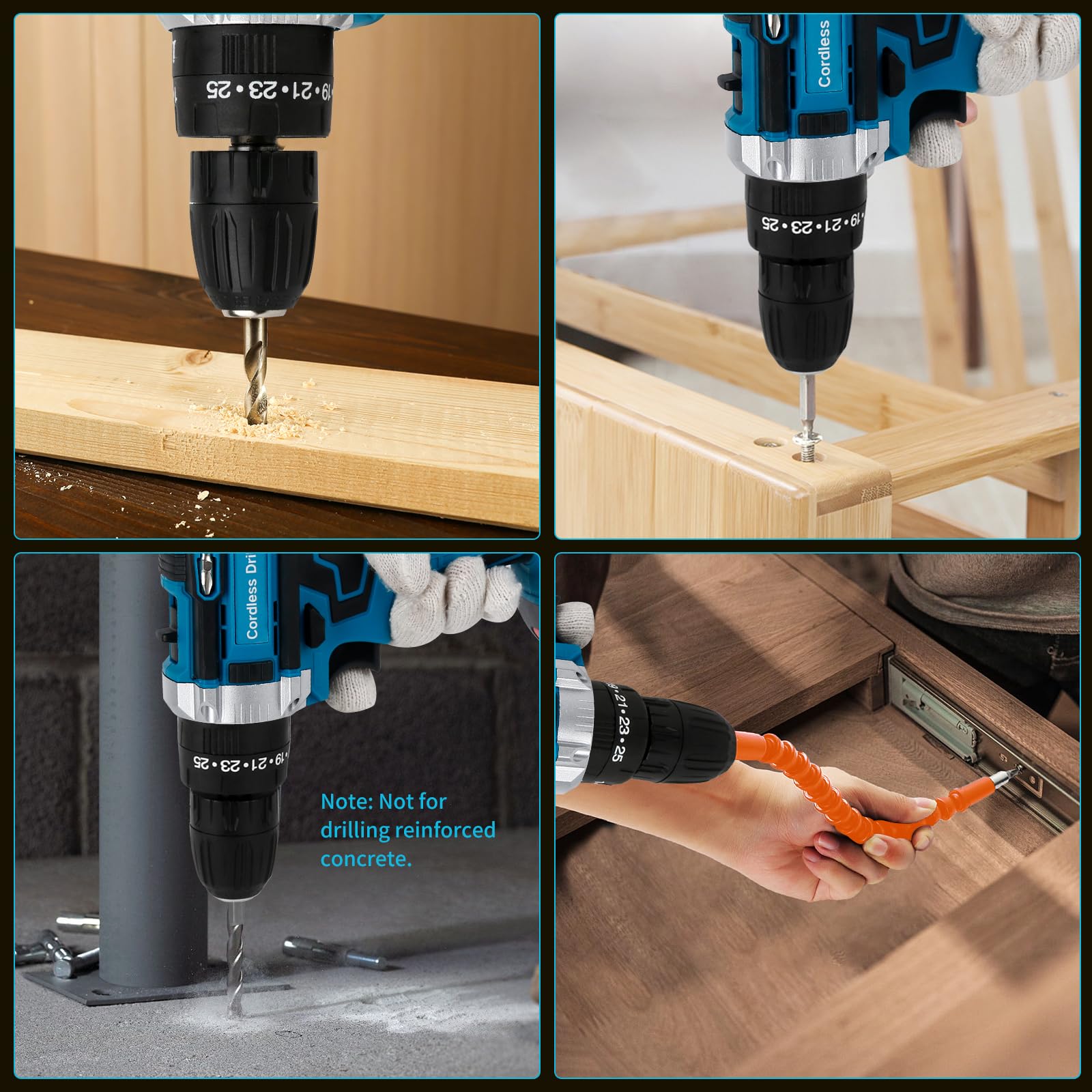 20V Cordless Drill with 2 Batteries & Charger - Electric Power Drill with LED Light & Variable Speed - Perfect for DIY Projects, Home Repairs, and Professional Construction Work