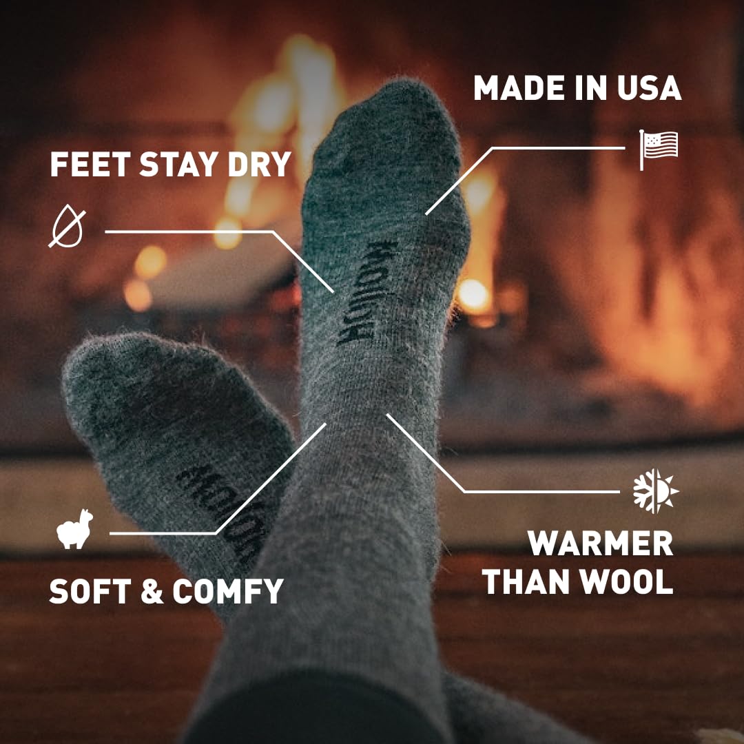 HOLLOW Alpaca Boot Socks for Men & Women - Moisture Wicking, Temperature Regulating Hiking & Running Socks - Perfect for Outdoor Adventures & Cold Weather Activities
