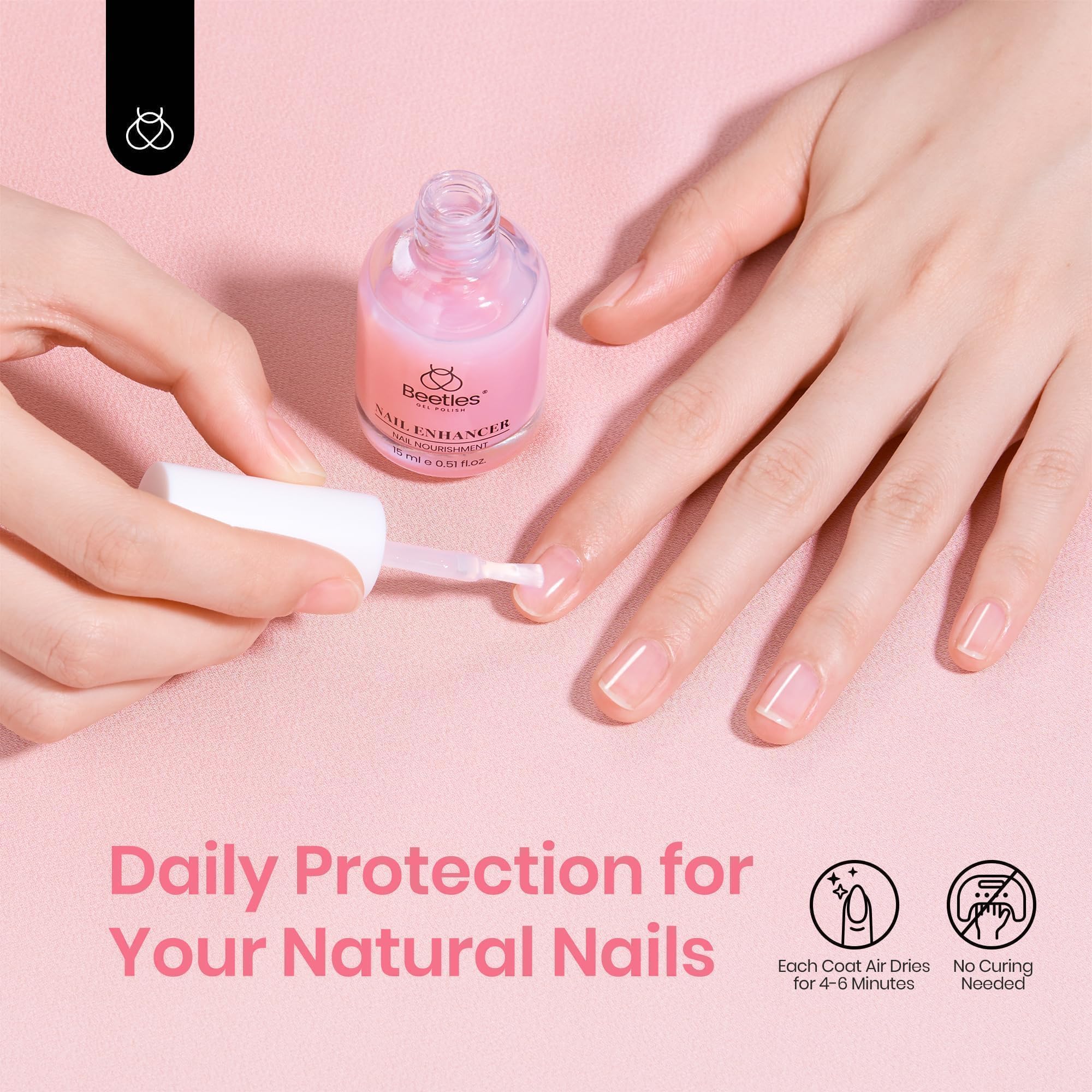 Beetles Nail Strengthener - Clear Air Dry Nail Polish for Stronger, Healthier Nails | Nail Growth Treatment for Thin & Weak Nails | Perfect for At-Home Manicures & Nail Care Routines