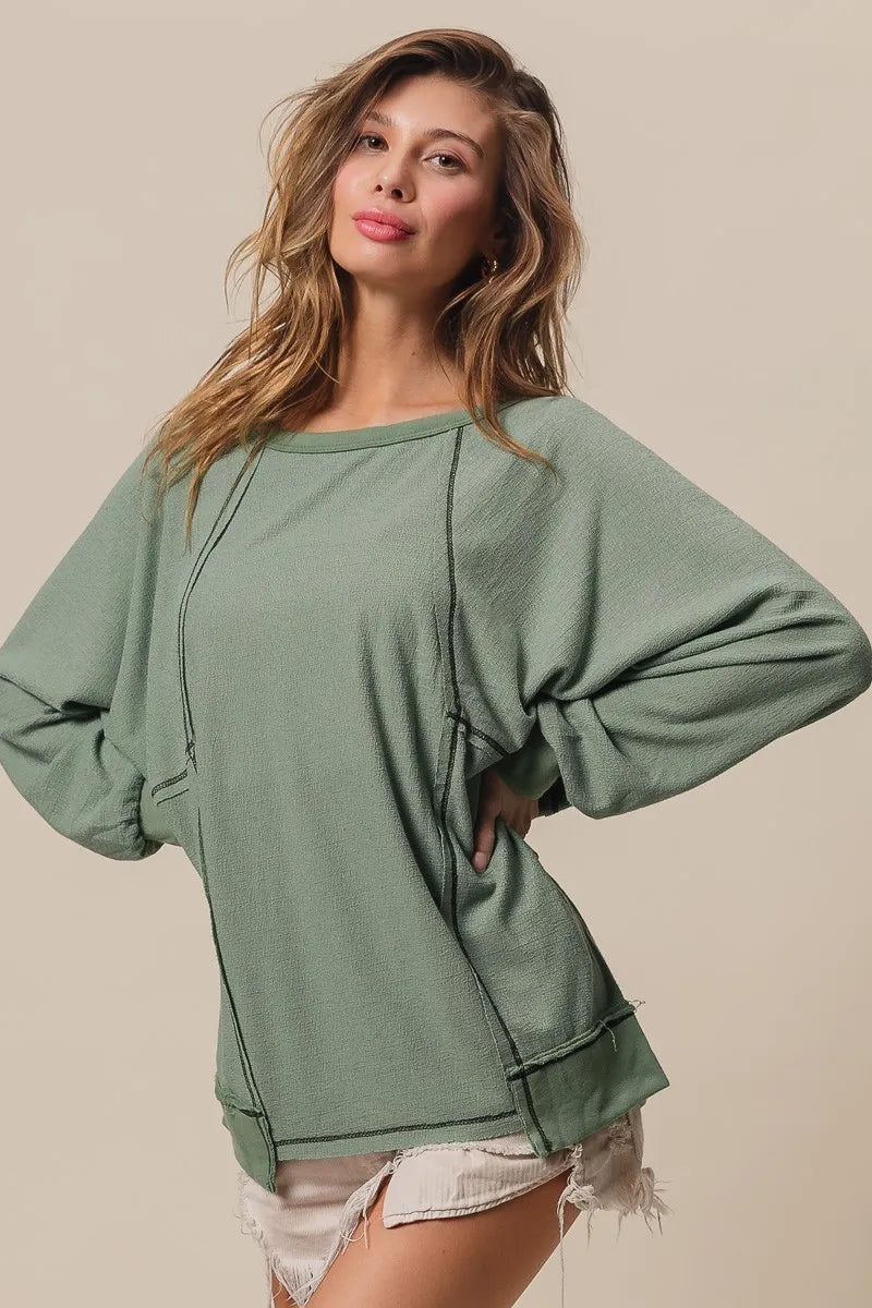 BiBi Cross Hatch Knit Women's Casual Top with Asymmetrical Hem - Perfect for Date Night, Office Wear & Weekend Outfits