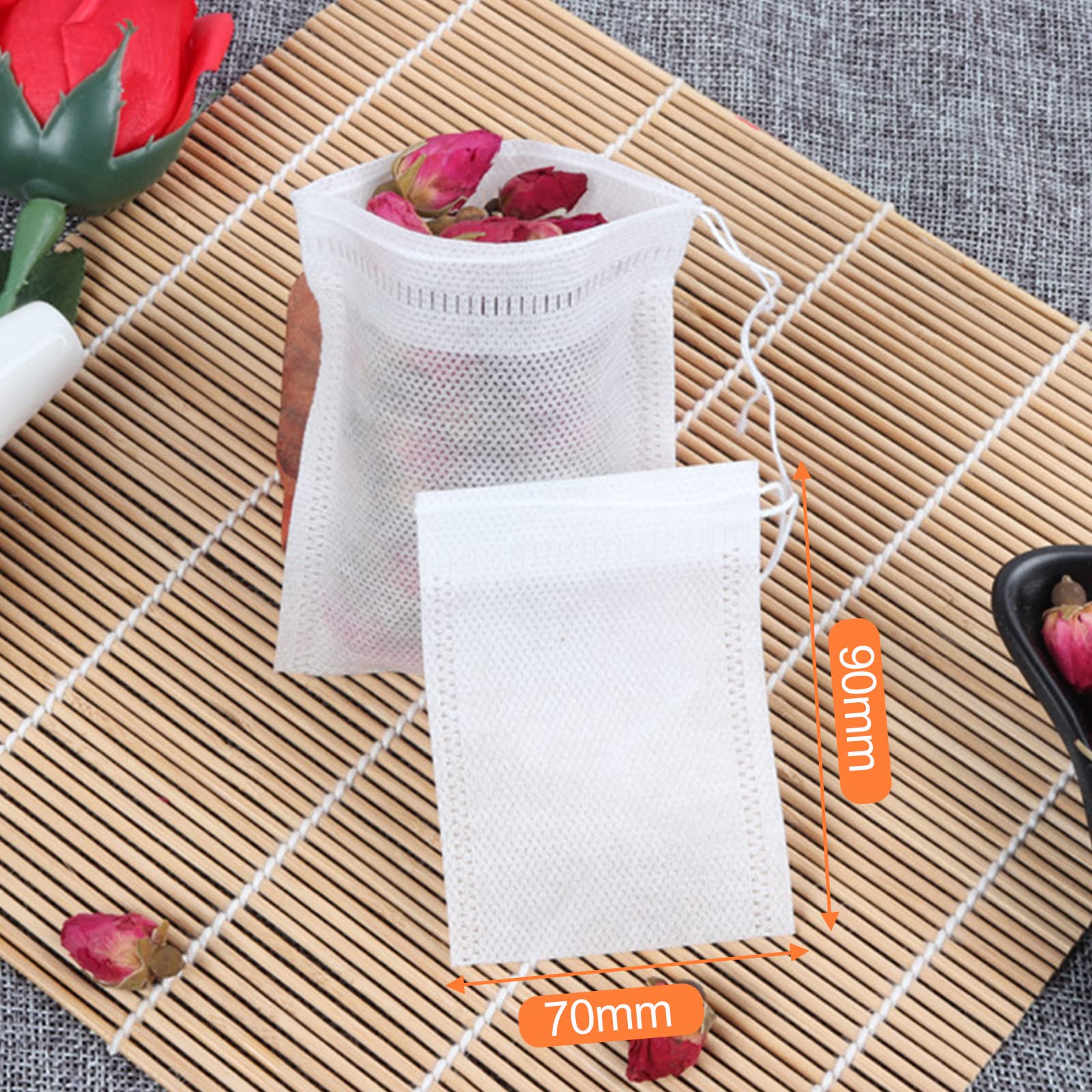 200 Count Empty Tea Bags with Drawstring - 7x9cm Disposable Tea Filter Bags for Loose Leaf Tea, Herbs, Spices, Vanilla, Lavender & Coffee - Perfect for Homemade Tea Blends, Gift Packaging & DIY Projects
