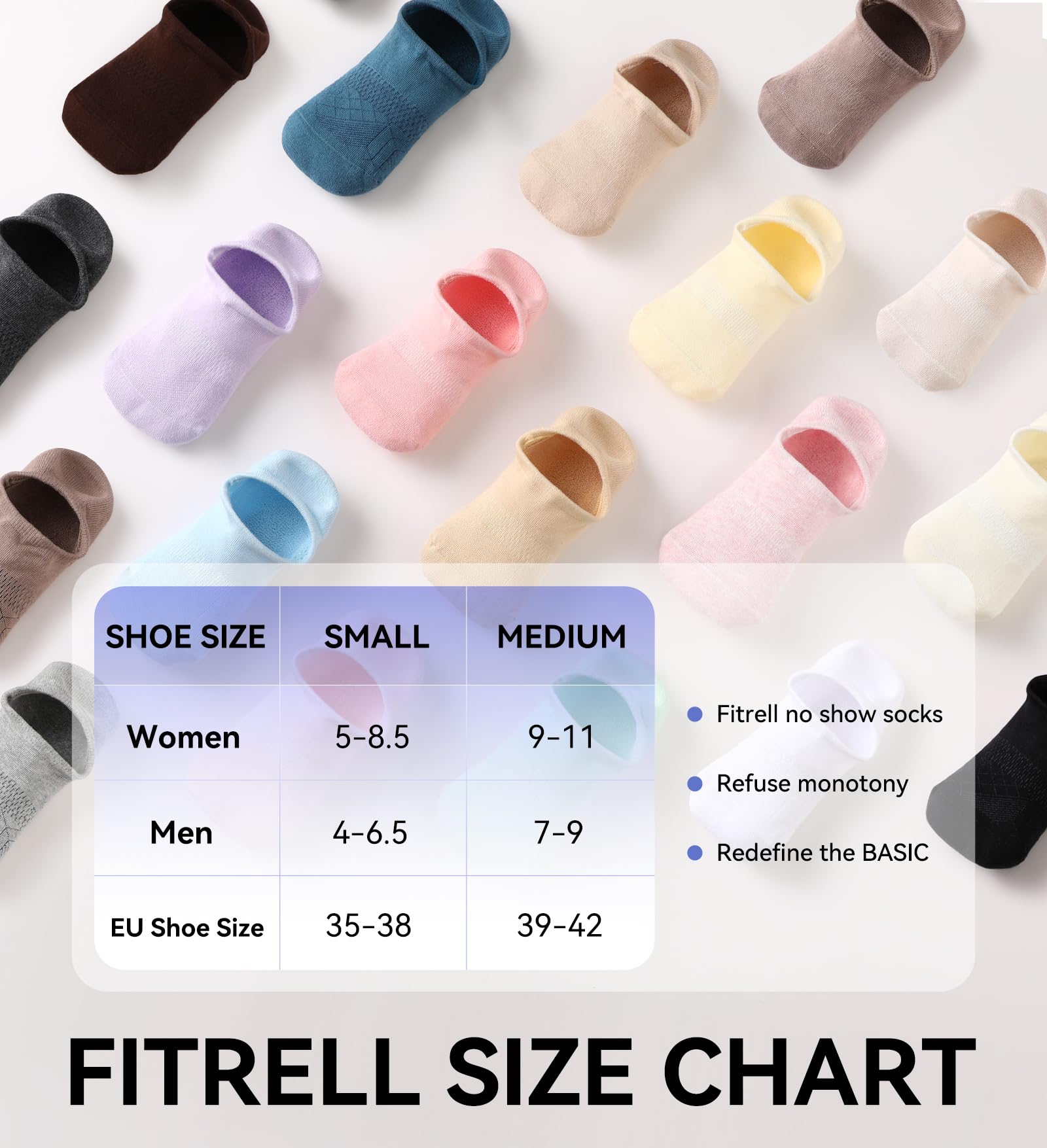 FITRELL Women's No Show Socks - Cotton Cushioned Athletic Invisible Socks (5-8 Pairs) for Running & Sneakers