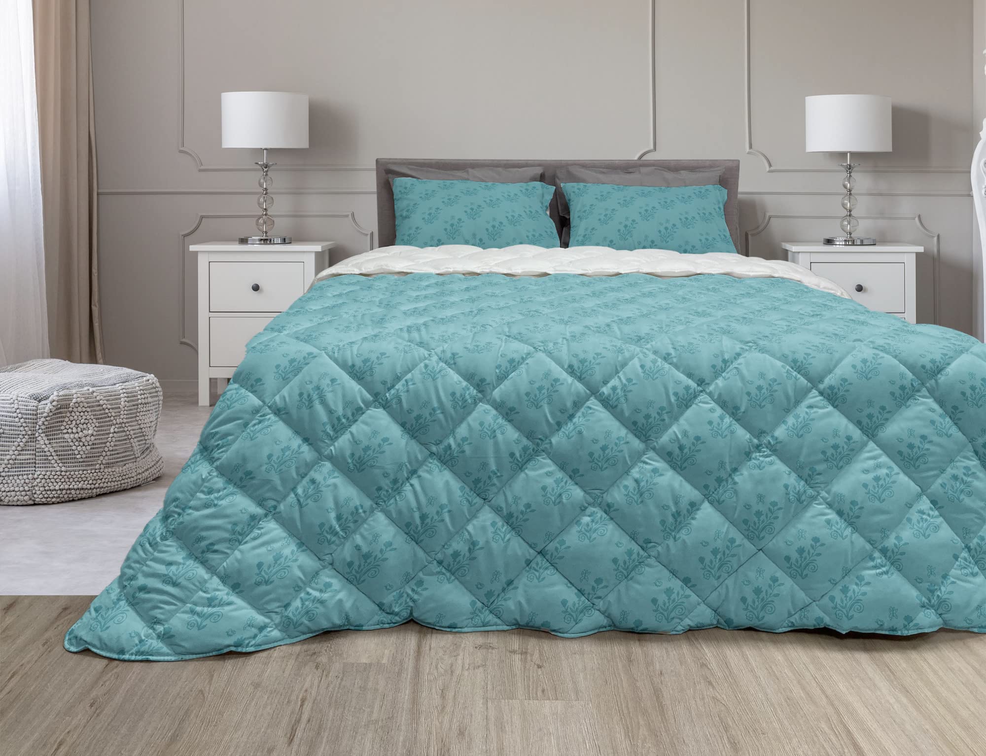 Ambesonne Floral Comforter Set with Sham - Twin XL Dark Turquoise Microfiber Duvet Cover | Romantic Rose Bouquet Design in Aqua Hues | Perfect for Bedroom Decor, Guest Room & Cozy Home Styling