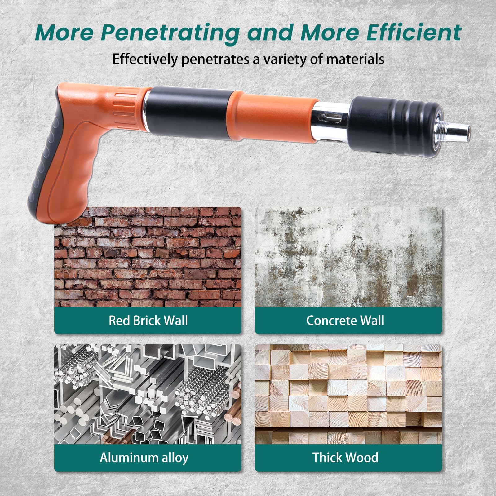 Heavy Duty Steel Nail Gun with Adjustable Power - 100Pcs Concrete Nails Included for Walls, Ceilings & Woodworking - Perfect for Home DIY Projects, Construction & Renovation (Model T00604)