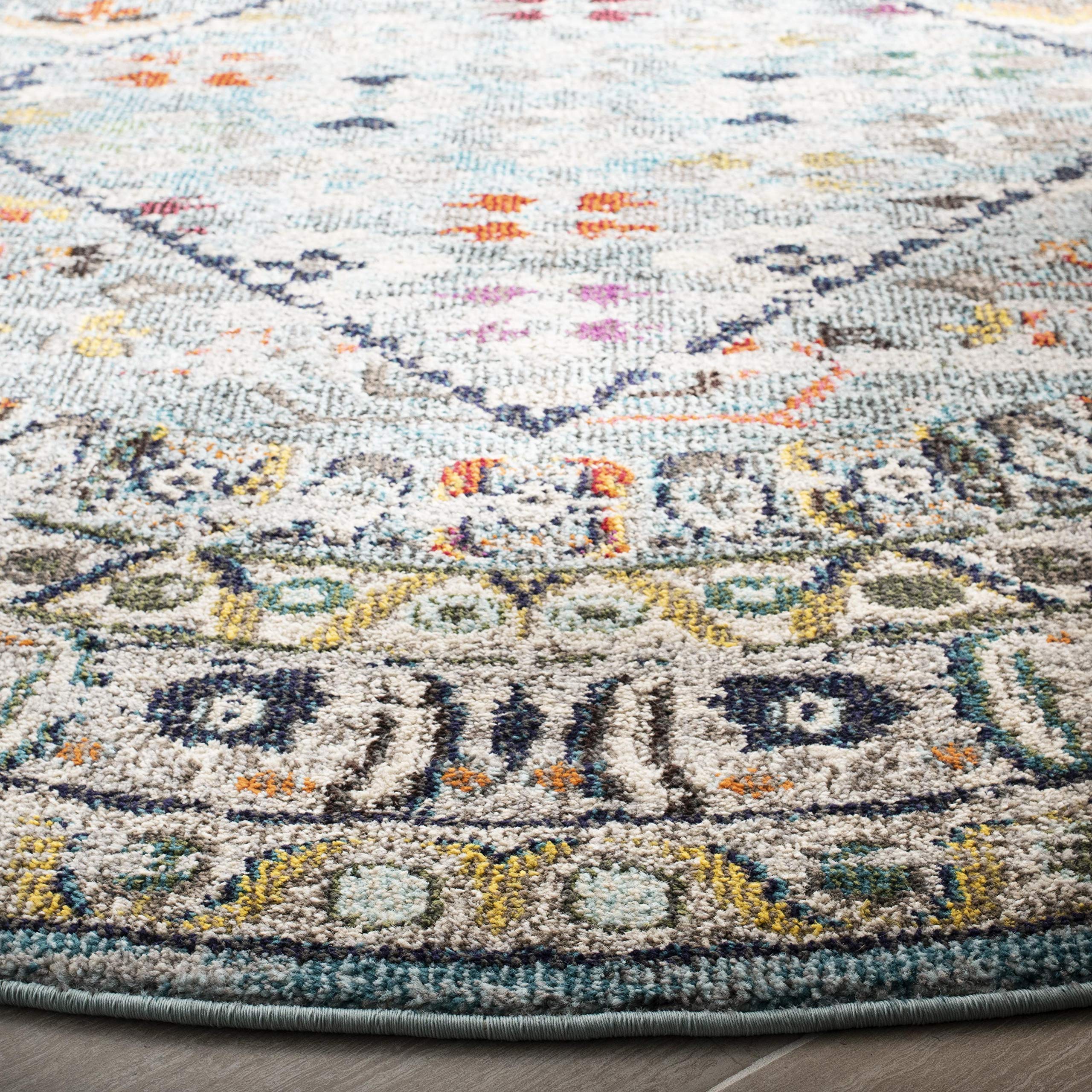 SAFAVIEH Monaco Collection 3' Round Area Rug - Blue & Light Grey Boho Chic Oriental Distressed Design, Non-Shedding Easy Care Rug for Living Room, Bedroom, High Traffic Areas | Perfect for Bohemian Home Decor & Cozy Spaces (MNC255M)