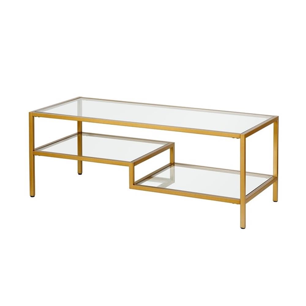 Pemberly Row Metal Double Shelf Coffee Table in Brass and Gold - Modern Living Room Centerpiece for Small Spaces & Home Decor
