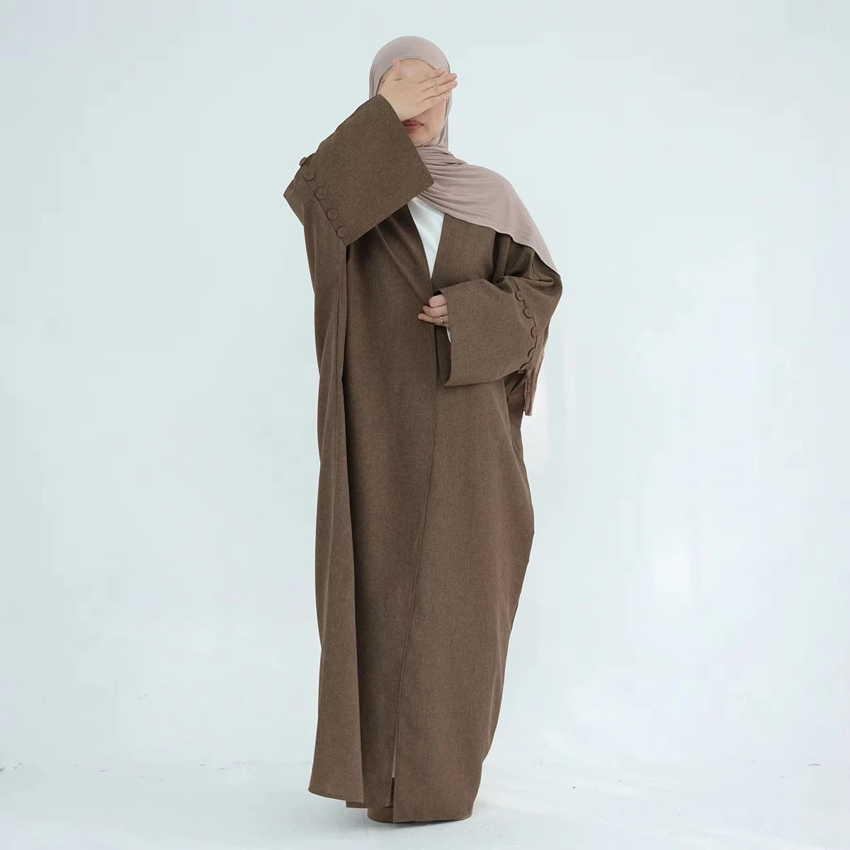 Elegant Open Front Cardigan Abaya Dress #25878 - Modest Muslim Fashion for Women, Perfect for Prayer, Home & Casual Outings