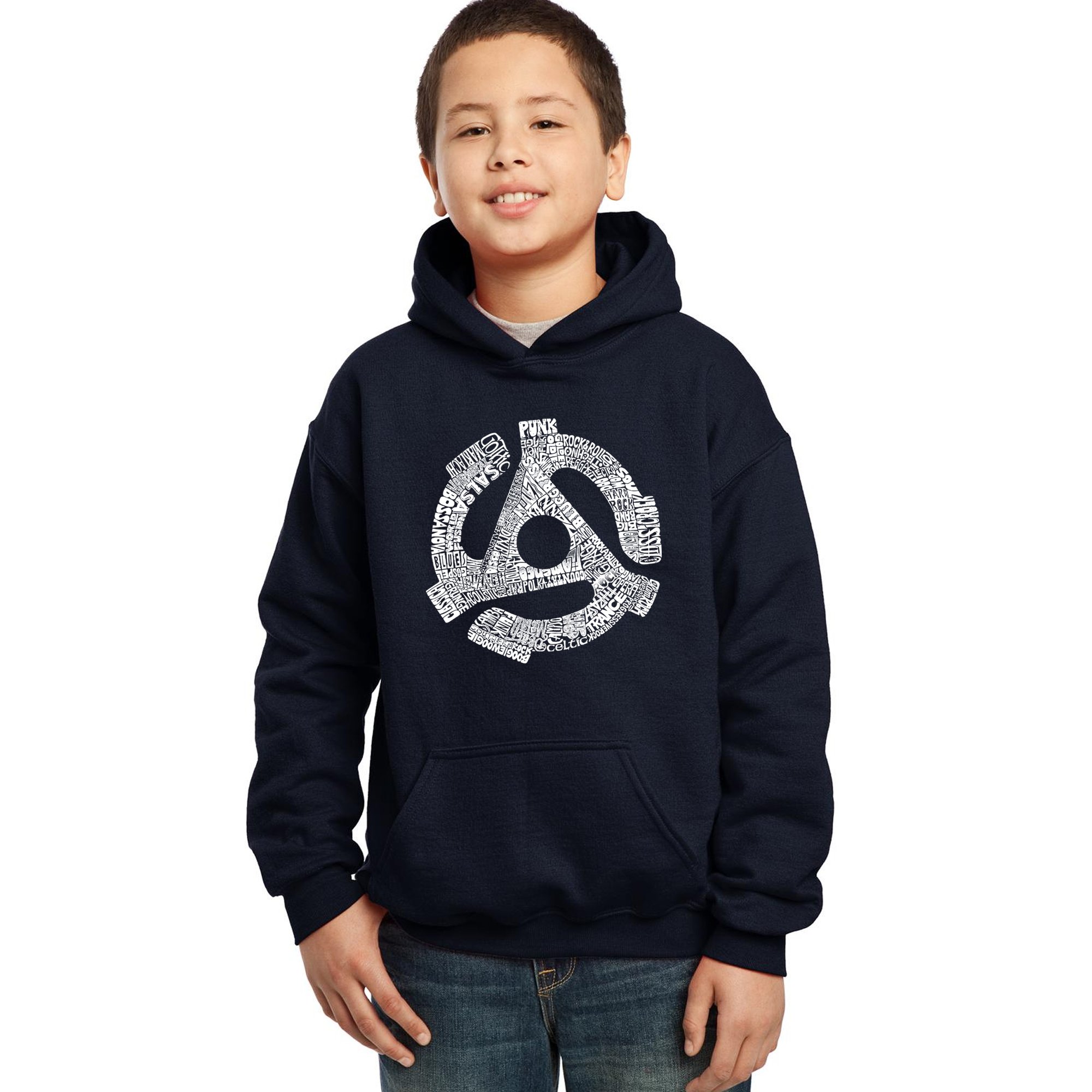 LA POP ART Boys' Word Art Hooded Sweatshirt - Trendy Graphic Pullover Hoodie for Teens | Cool Streetwear for School, Casual Outfits & Music Events