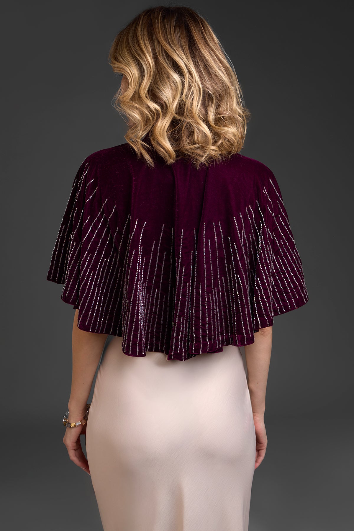 Velvet Crush Embellished Capelet - Elegant Women's Fashion Shawl for Evening Gowns, Weddings & Special Occasions