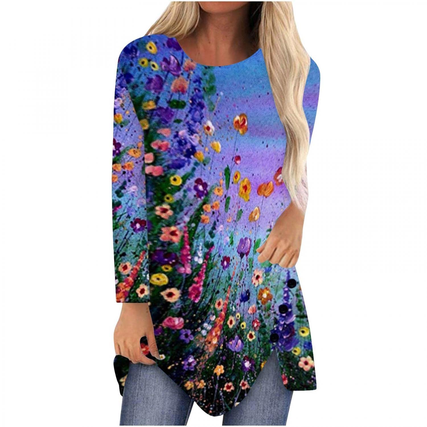 Trendy Women's Long Sleeve Crew Neck Graphic T-Shirts - Loose Fit Casual Pullover Blouse for Everyday Wear | Perfect for Fall & Winter Outfits, Layering, and Street Style Fashion