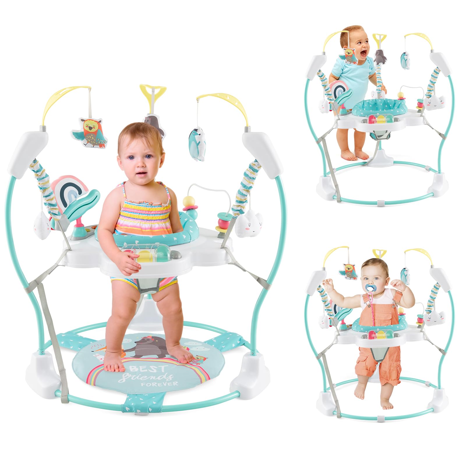 HONEY JOY Baby Bouncer Activity Center - 360° Rotating Jumper Seat with Music, Lights & Developmental Toys for Infants 6+ Months | 3 Height Adjustments, Removable Play Mat | Perfect for Playtime, Learning & Indoor Entertainment (Blue)