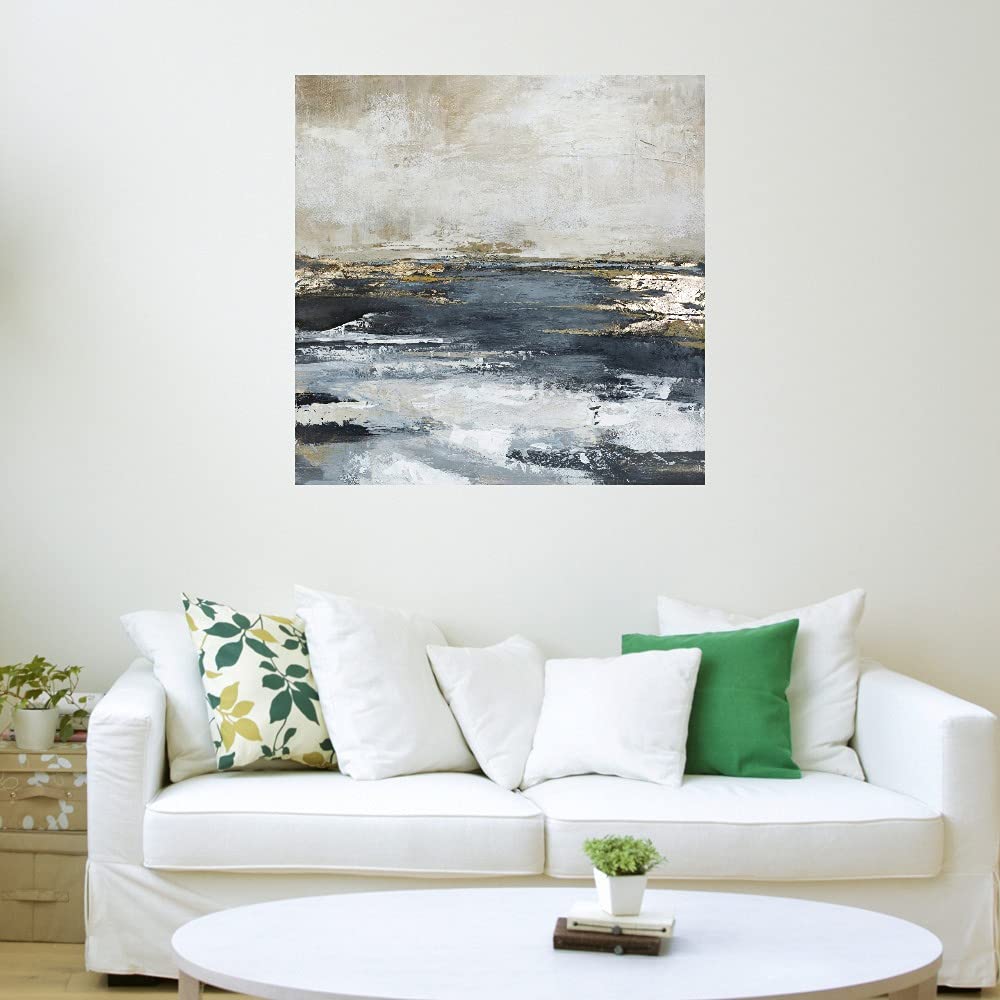 Blue Bay Fine Art Canvas Wall Decor by Artist Design Fabrikken - 32x32 Inch Modern Abstract Painting for Living Room, Bedroom, Office - Ready to Hang Canvas Art for Home & Commercial Spaces