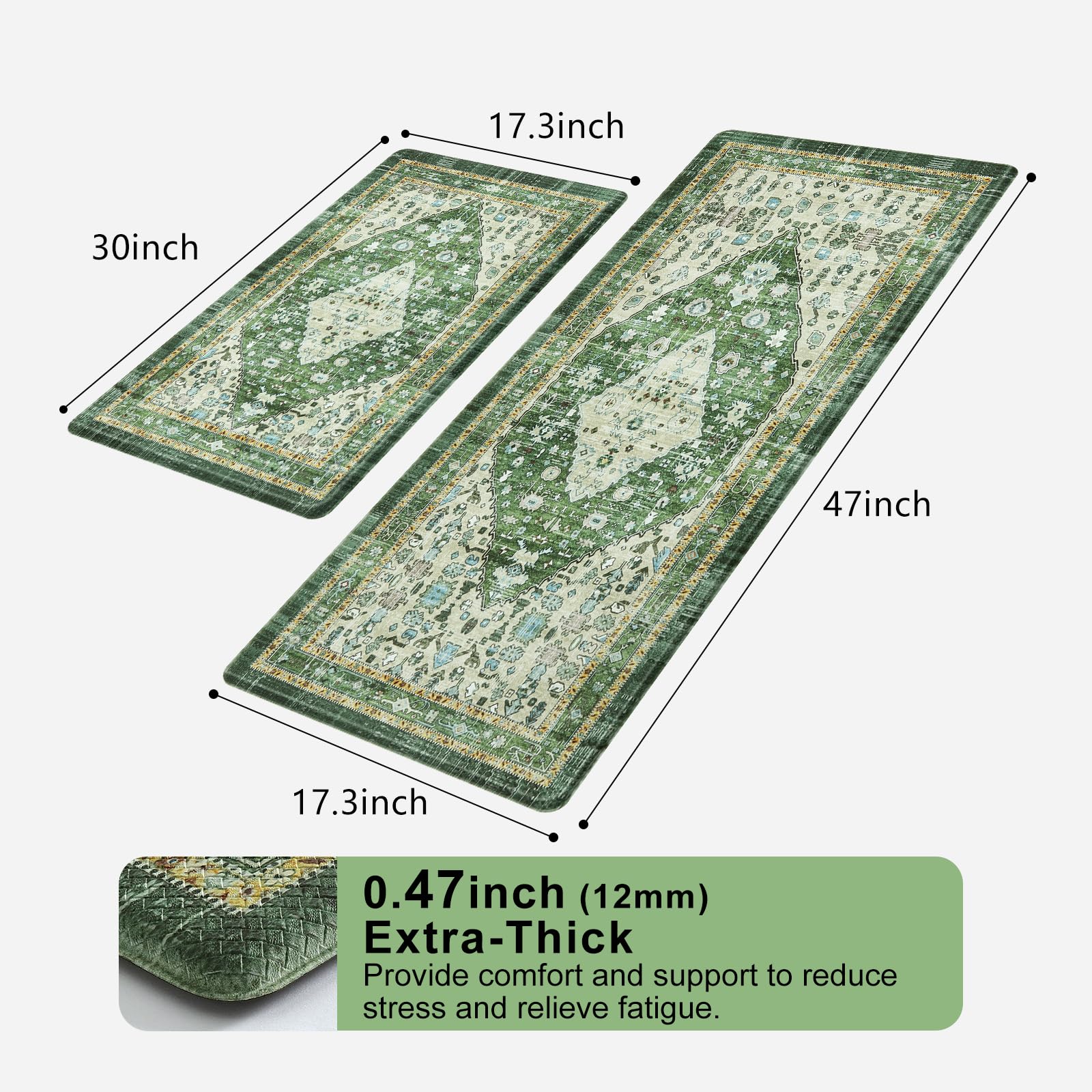 Collive Boho Kitchen Mat Set - 2 Piece Cushioned Anti-Fatigue Floor Mats, Non-Slip Waterproof Standing Rug for Kitchen, Laundry & Office - Comfortable Heavy Duty Mat for Standing Desks & Work Areas (Perfect for Cooking, Dishwashing & Long Work Hours)