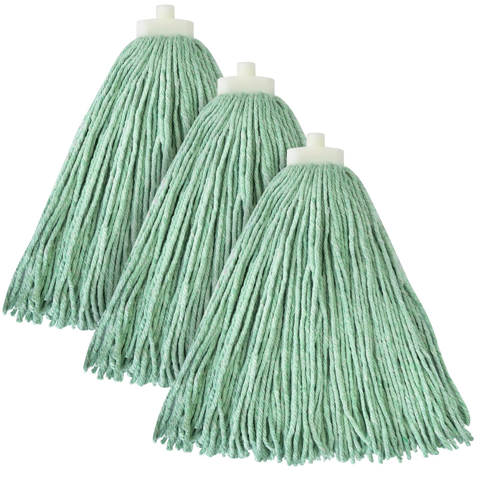 Heavy Duty Cotton Wet Mop Heads (3-Pack) with Microfiber Cloths - for Home & Commercial Cleaning