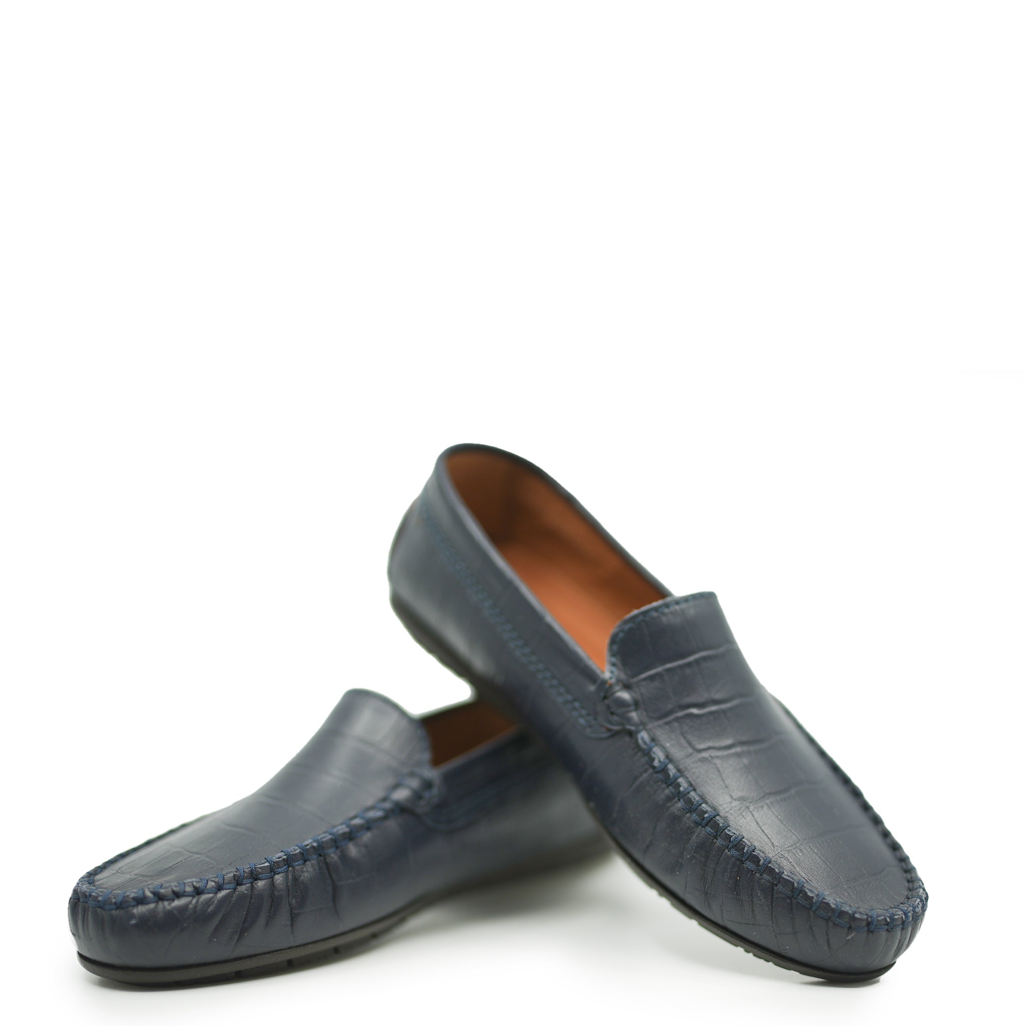 Men's Atlanta Moccasin Navy Crocodile Leather Loafers - Comfortable Slip-On Dress Shoes for Business, Office & Casual Wear