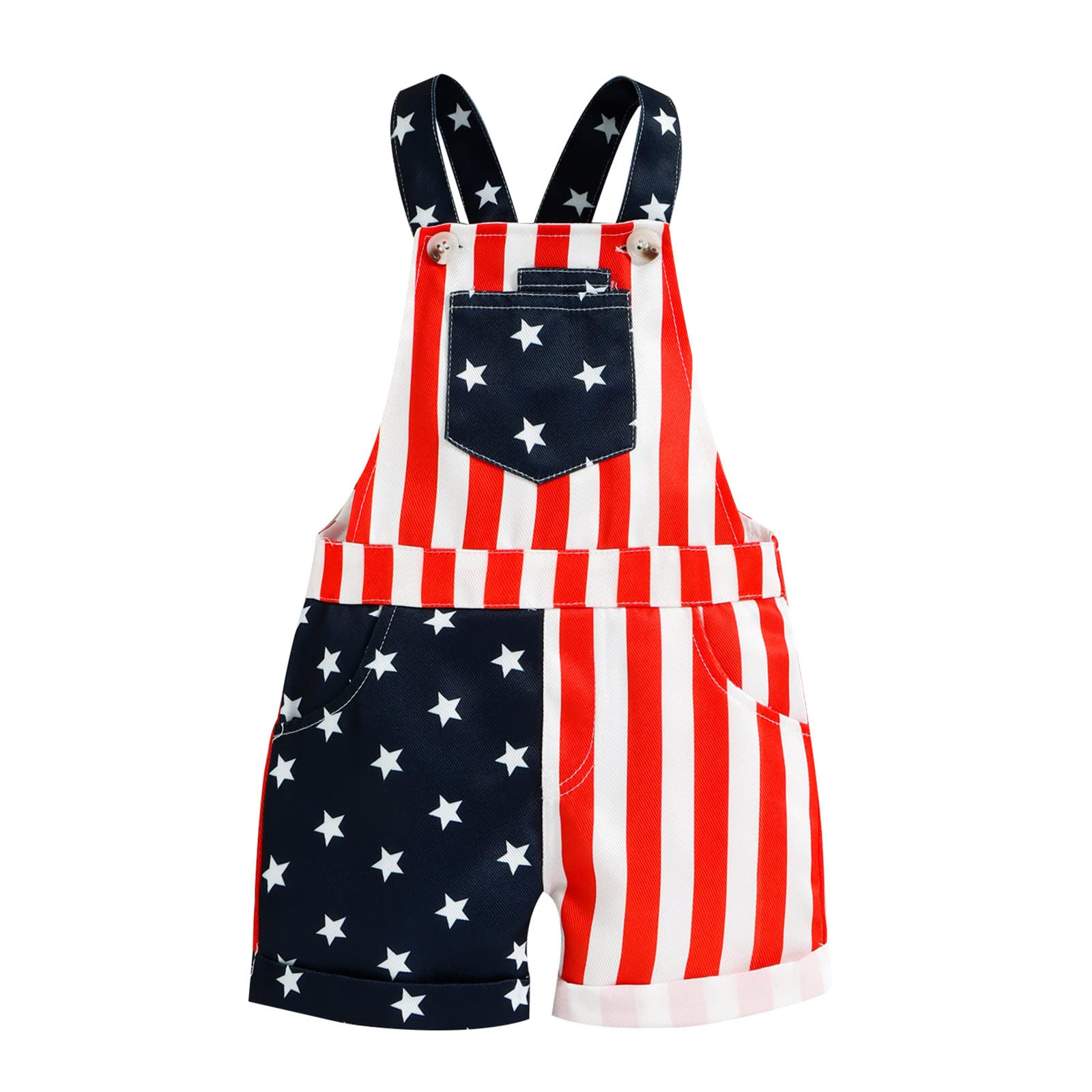 18-Month Baby Clothes Set - Patriotic Stars & Stripes Printed Overalls & Shorts for Toddler Boys & Girls | Perfect for 4th of July, Independence Day Celebrations & Summer Outfits