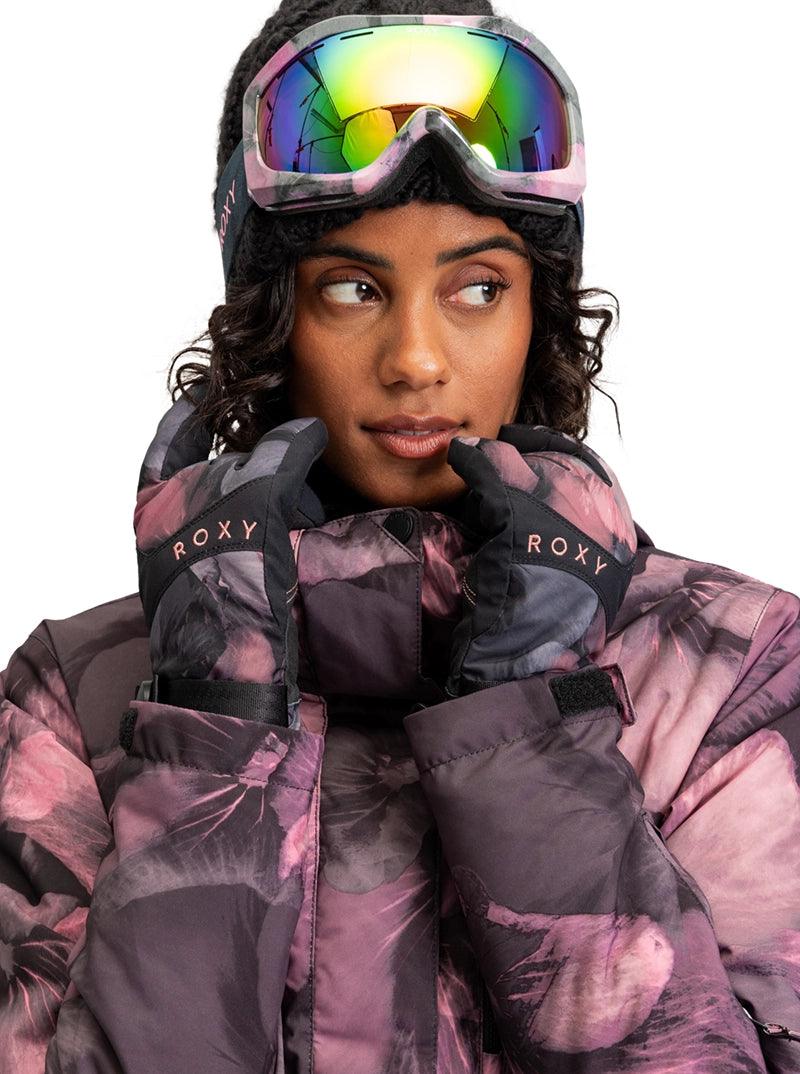 Roxy Snow Jetty Gloves - Black & Pink - Waterproof & Warm Winter Gloves for Skiing, Snowboarding & Outdoor Activities