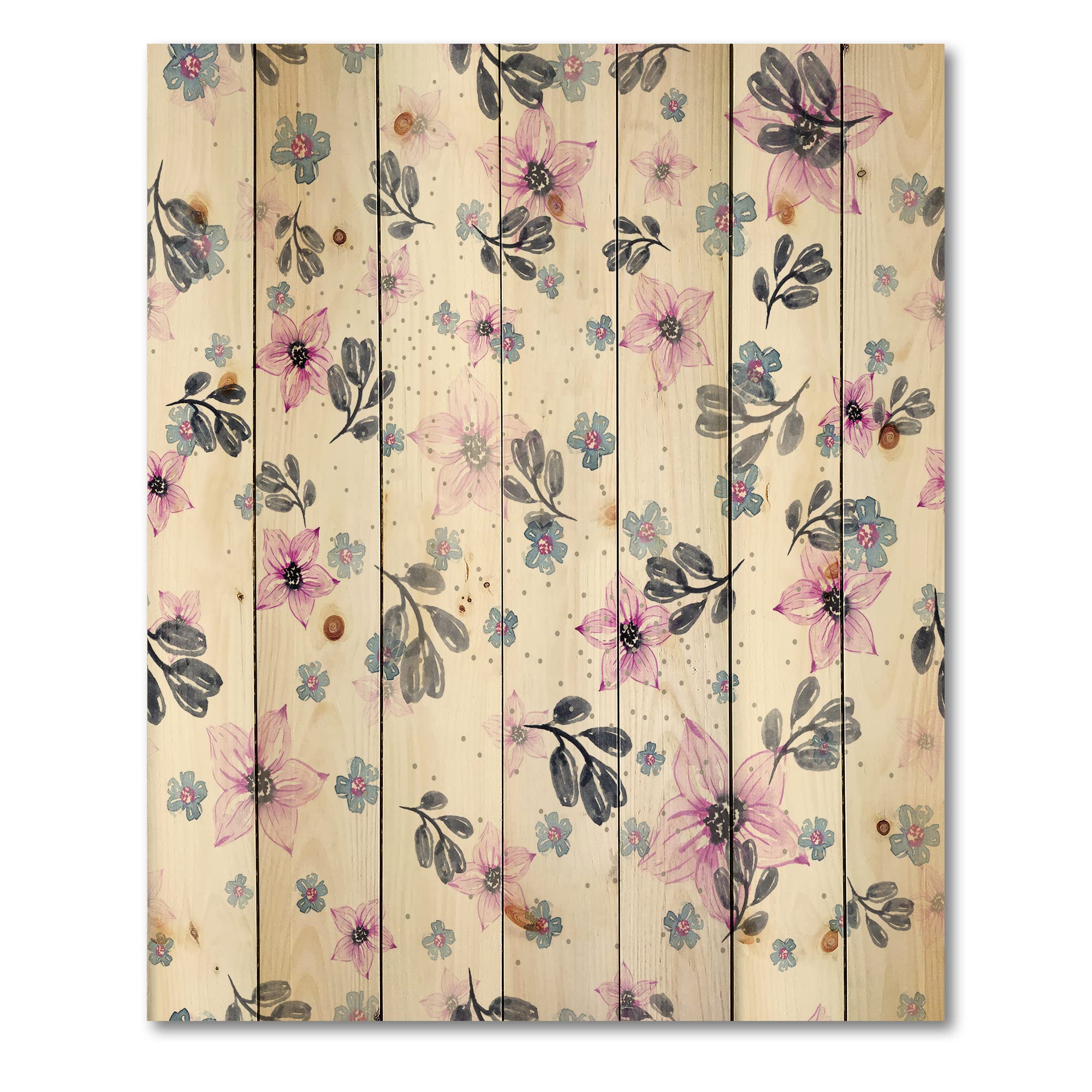 DesignQ Pink Floral Wood Wall Decor - Handcrafted Traditional Pine Wood Art with Purple Petals, Large Wall Panel for Living Room, Bedroom & Home Decor