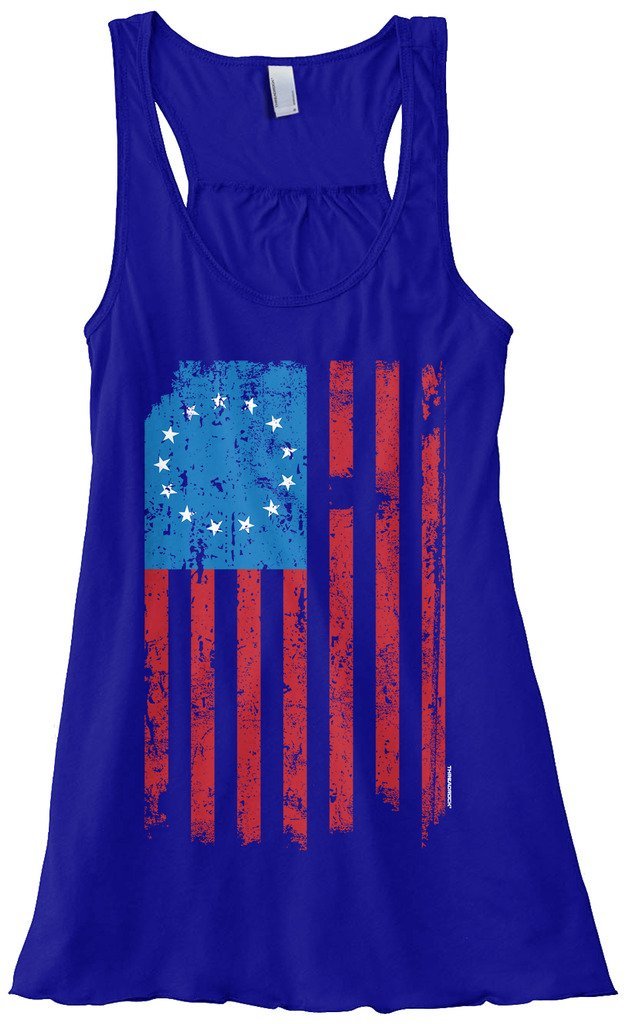 Threadrock Women's 13 Star American Flag Flowy Racerback Tank Top - Patriotic Summer Casual Wear for Outdoor Festivals & 4th of July Celebrations