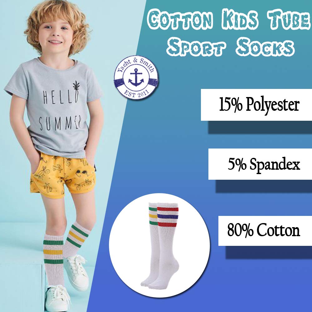 **Yacht & Smith 14 Inch Cotton Kids Tube Socks - Bulk Pack for Boys & Girls (Size 4-6) - Comfortable Sport Socks for School, Running & Daily Wear**