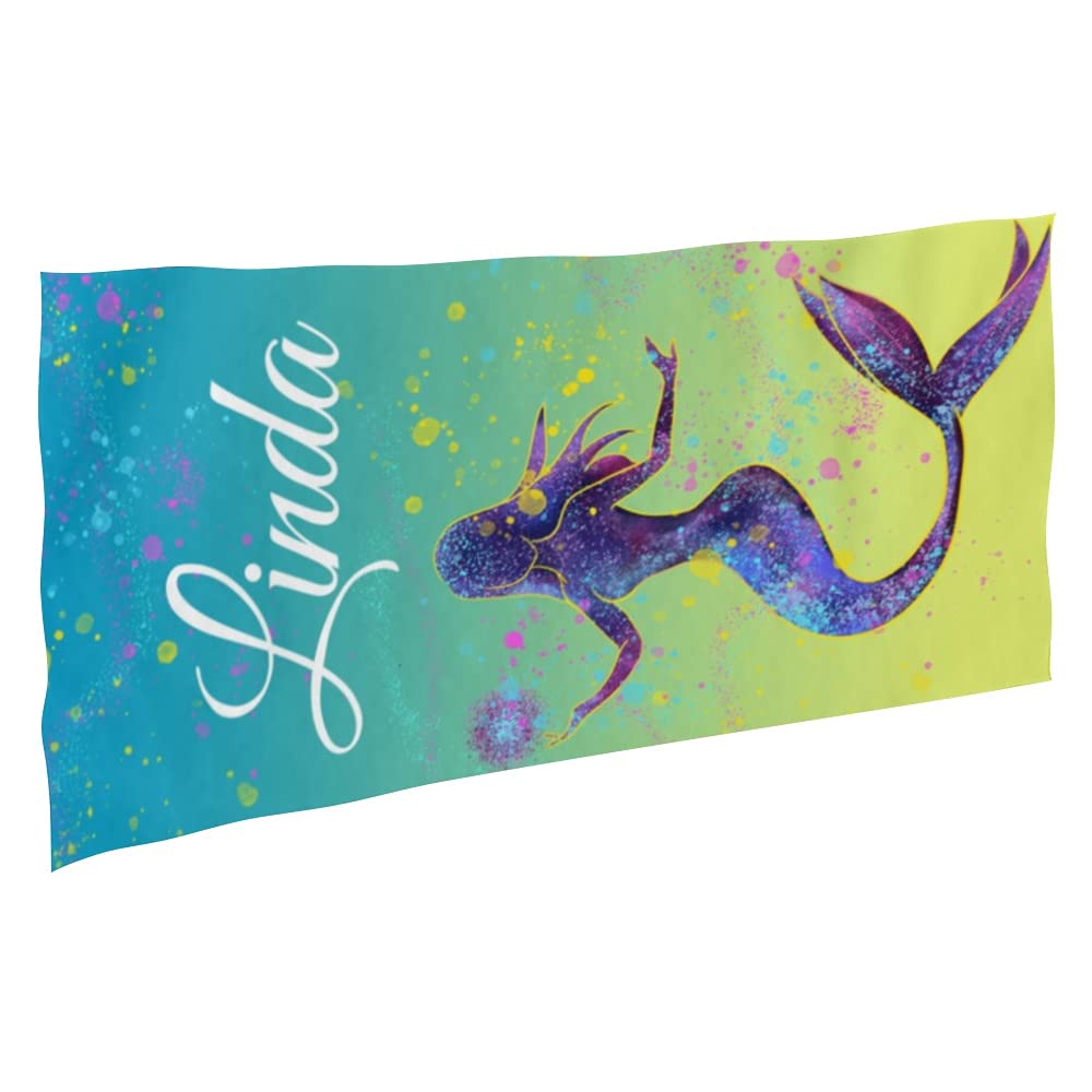 BUY JOY Personalized Mermaid Beach Towel for Women & Girls - Large 30×60 Inch Quick Dry Bath & Pool Towel with Custom Name - Perfect for Beach Vacations, Swimming Pools, and Summer Outings