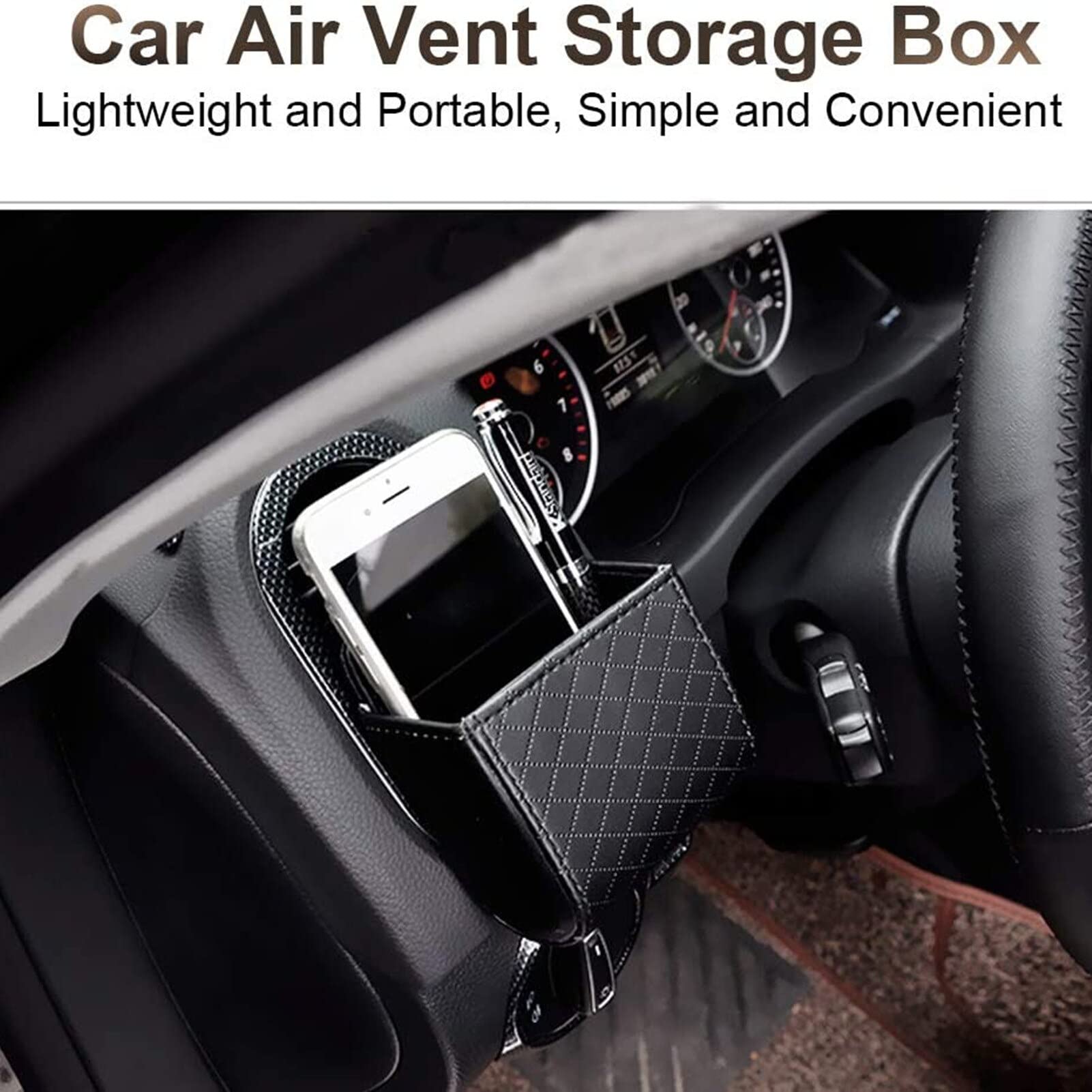 Car Air Vent Storage Bag & Dashboard Phone Holder - Leather Hanging Organizer with Hook for Sunglasses & Accessories | Perfect for Road Trips & Daily Commutes
